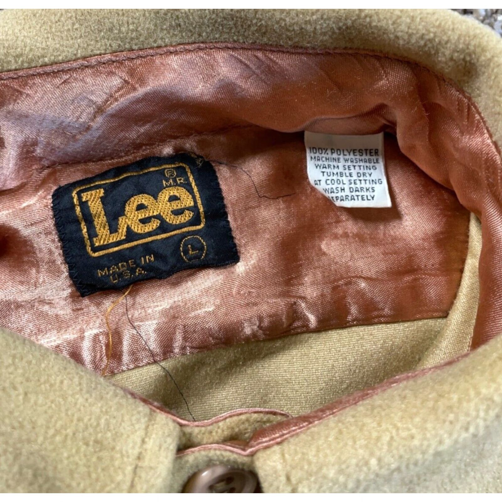Lee VTG 80s Lee Fleece Shirt Men's Large Beige USA Made Workwear Big Collar Button-Up Size US L / EU 52-54 / 3 - 4 Thumbnail
