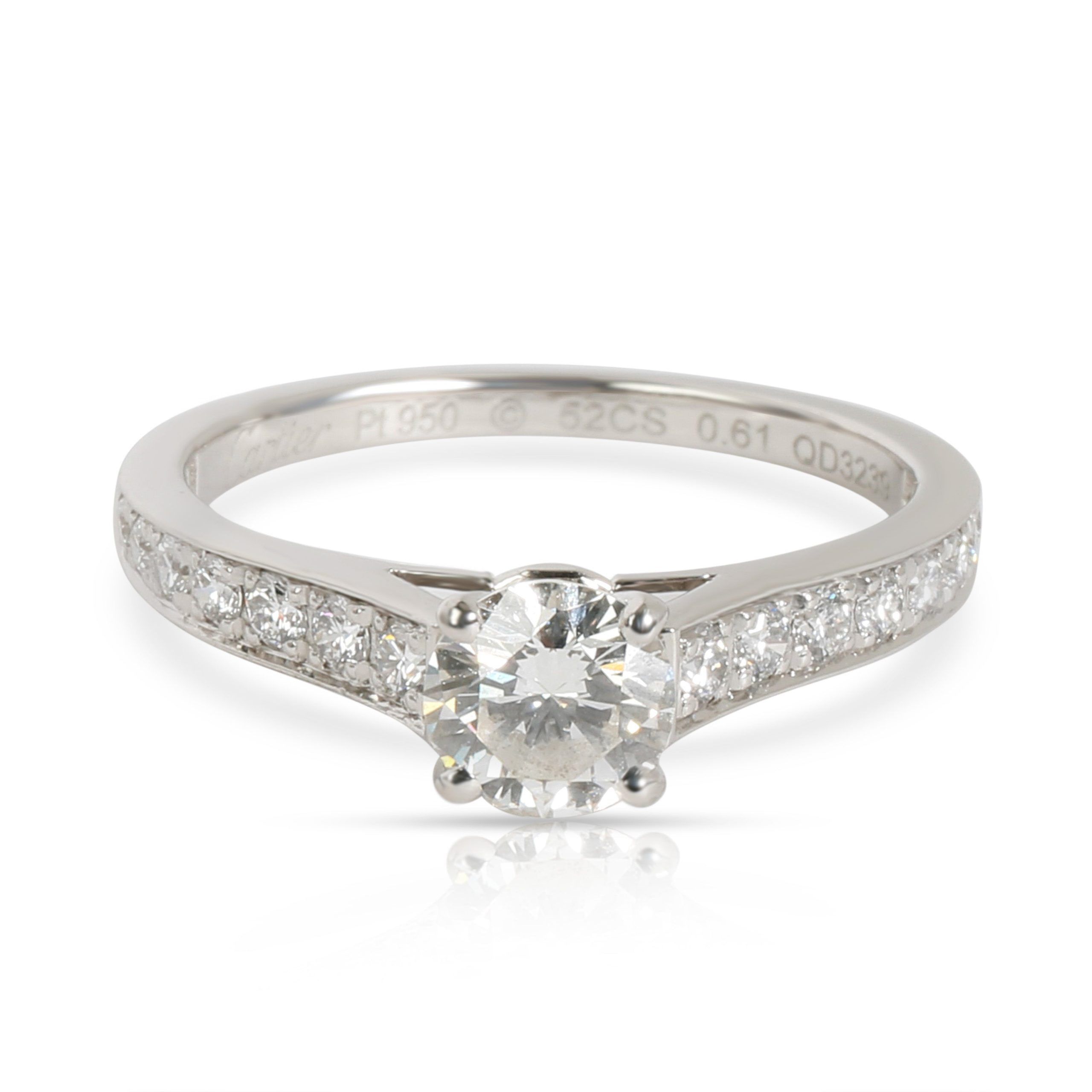 image of Cartier Diamond Engagement Ring In Platinum (0.62 Ct G Vs2) in Silver, Women's