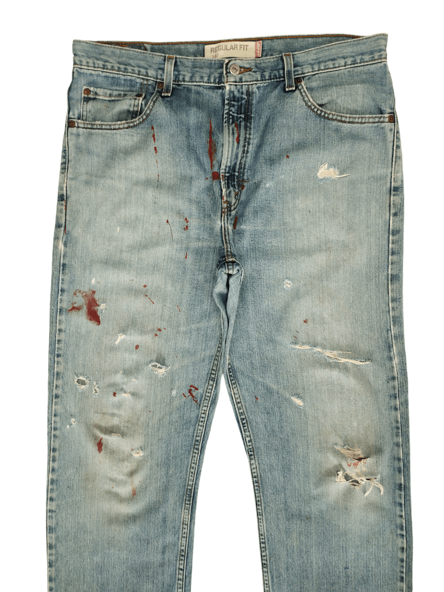 Levi's Size 36x33 Vtg Levis 505 Regular Fit Jean Distressed Painted Size US 36 / EU 52 - 2 Thumbnail