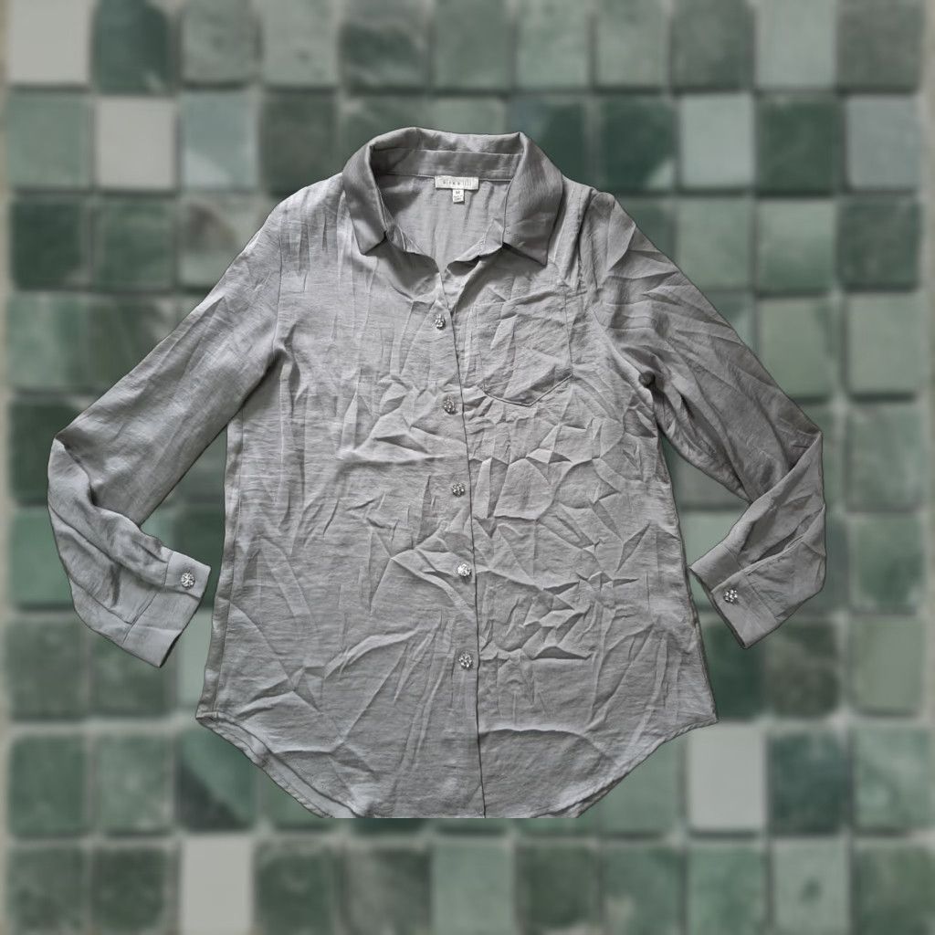 Vintage Alex & Lili Long Sleeve Button-Up Womens M Gray Pocket Shirt Size M / US 6-8 / IT 42-44 - 1 Thumbnail