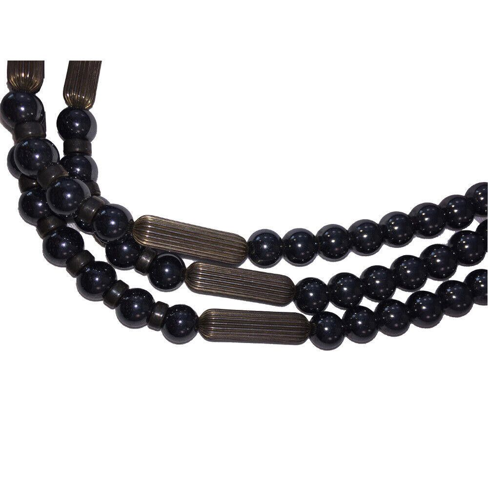 Designer Hematite and Sterling Silver Bead Triple Stand Necklace Size ONE SIZE - 3 Thumbnail