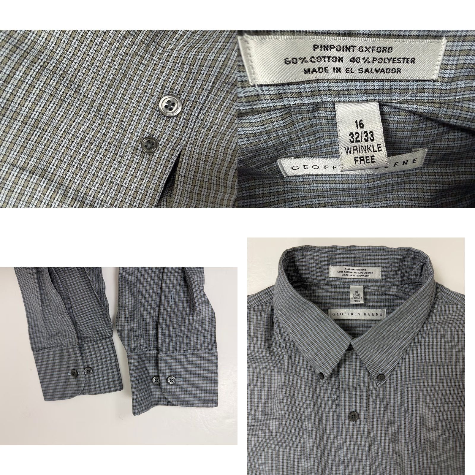 Geoffrey Beene VINTAGE Geoffrey Beene Dress Shirt Men L Blue Plaid 16 32 33 Wrinkle Resistant Button-Down Collar Mens Size 42R - 9 Thumbnail