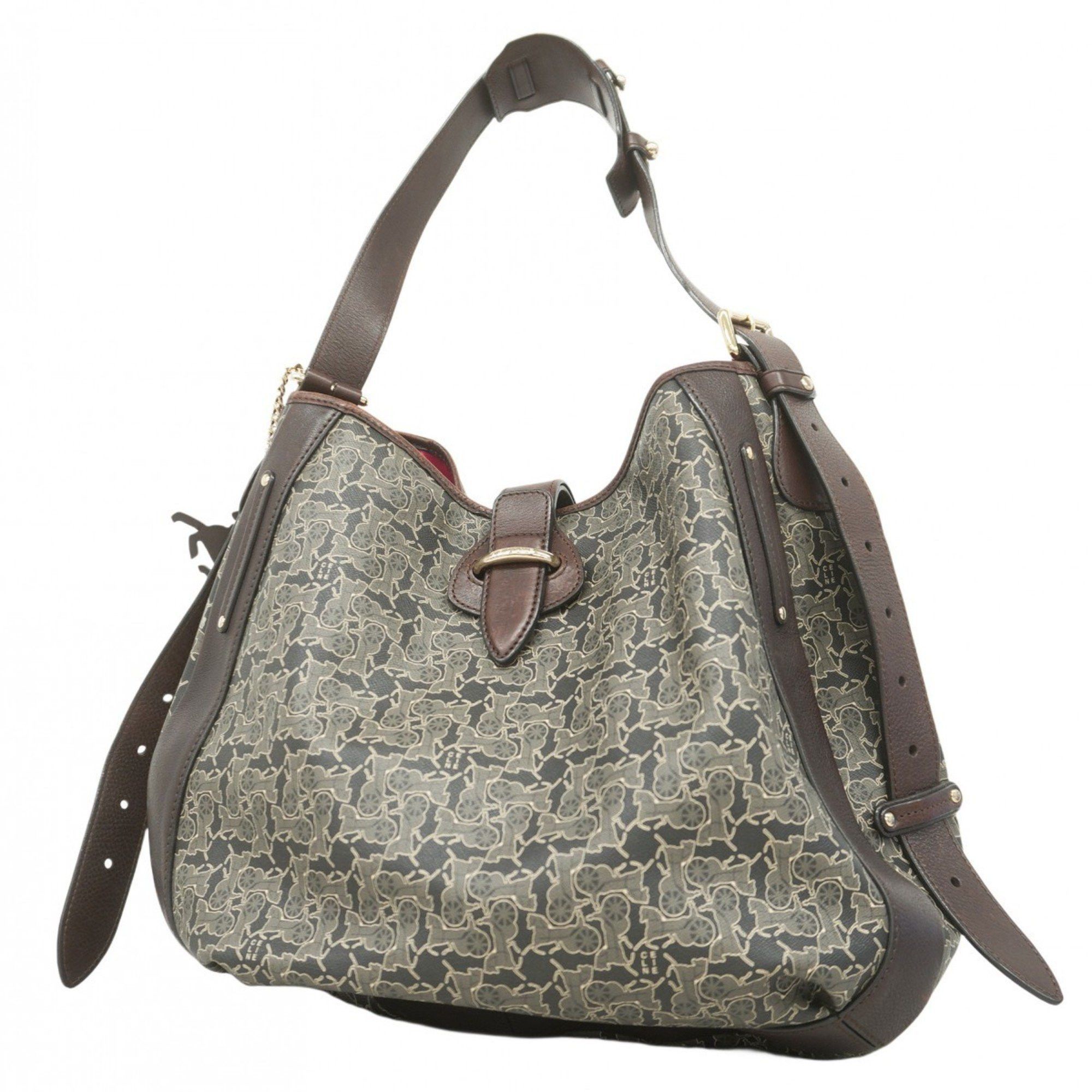 Celine Shoulder Bag Black Dark Brown Champagne Women's