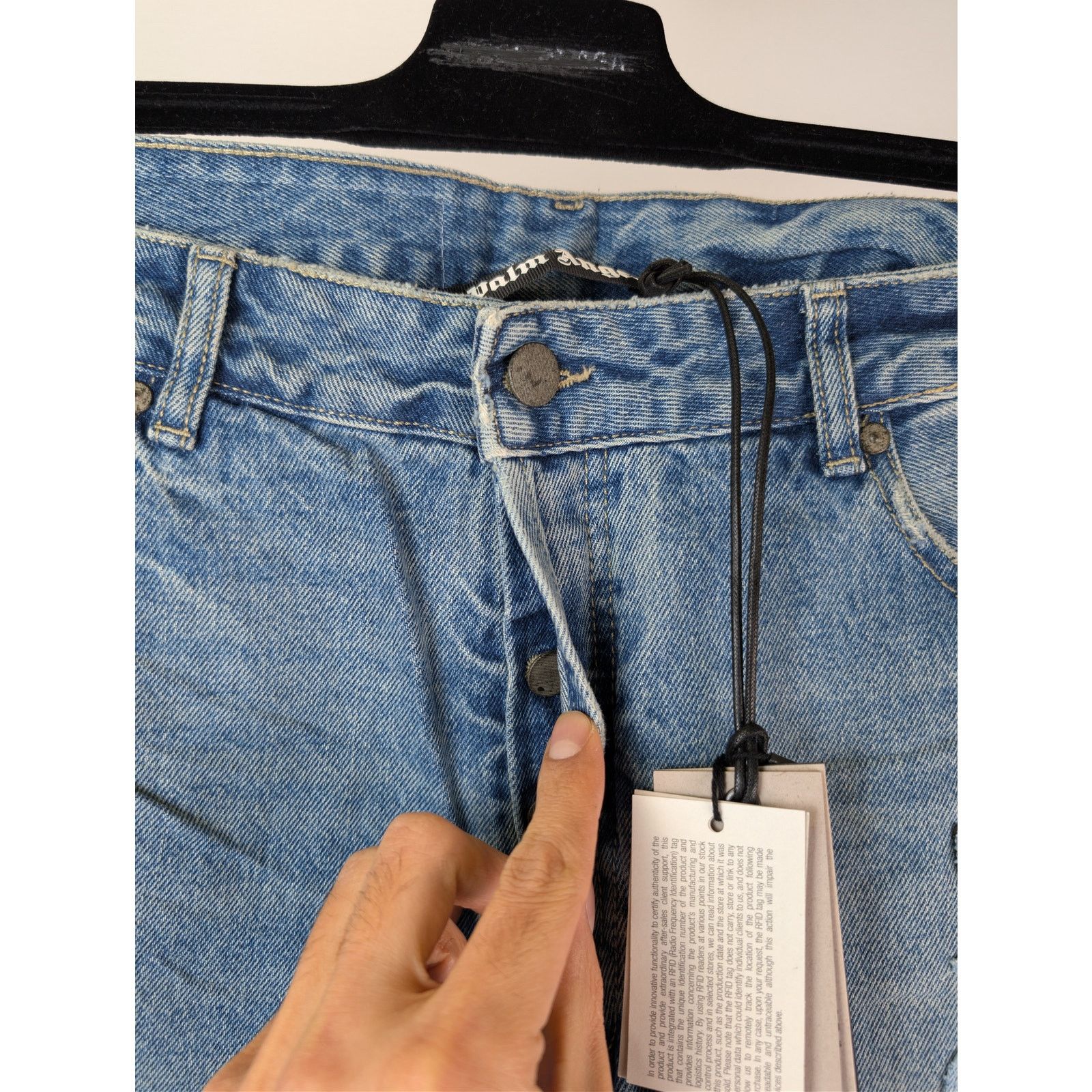 Palm Angels o1rshd1 LW Logo Denim Patches Regular Fit Jeans Light Blue Size US 30 / EU 46 - 7 Thumbnail