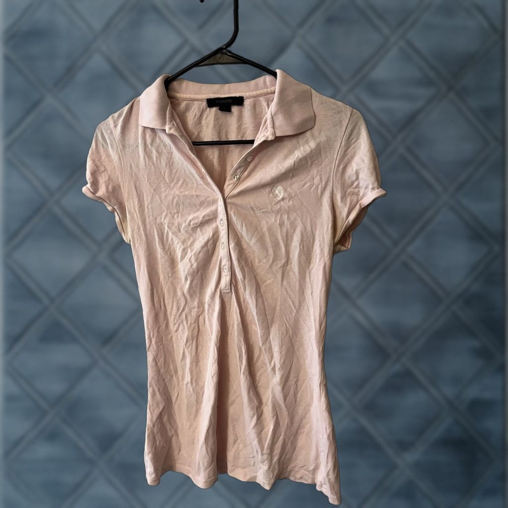 Express EXPRESS Women's Slim Fit Polo Shirt - Light Pink - Small - Short Sleeve - Solid Cotton Size S / US 4 / IT 40 - 1 Thumbnail
