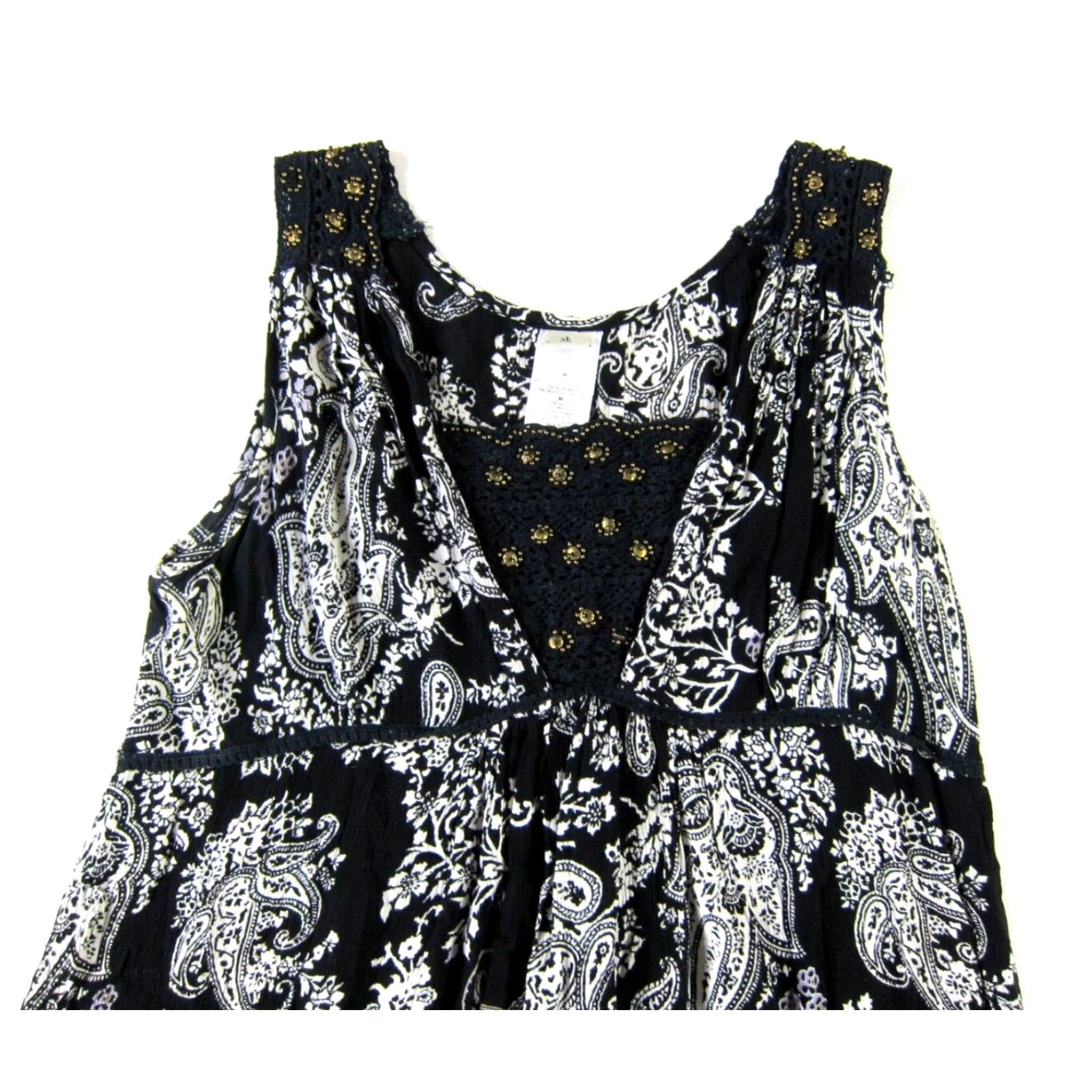 Vintage Forbidden Dress Beaded Midi Tank Sun Black 100% Rayon Floral V-Neck Pullover Women M Size M / US 6-8 / IT 42-44 - 4 Thumbnail