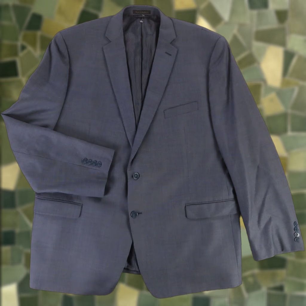 Calvin Klein Blazer Wool Blue Heather 48L Men's Notch Lapel 2-Button Double-Vented Dry Clean Only