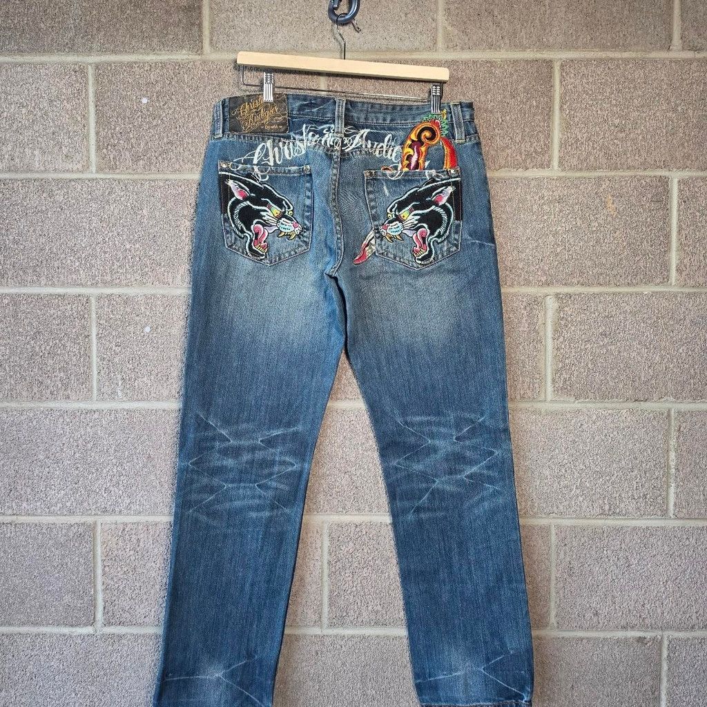 Christian Audigier Christian Audigier blue jeans with embroidered panther desig Size US 34 / EU 50 - 1 Thumbnail