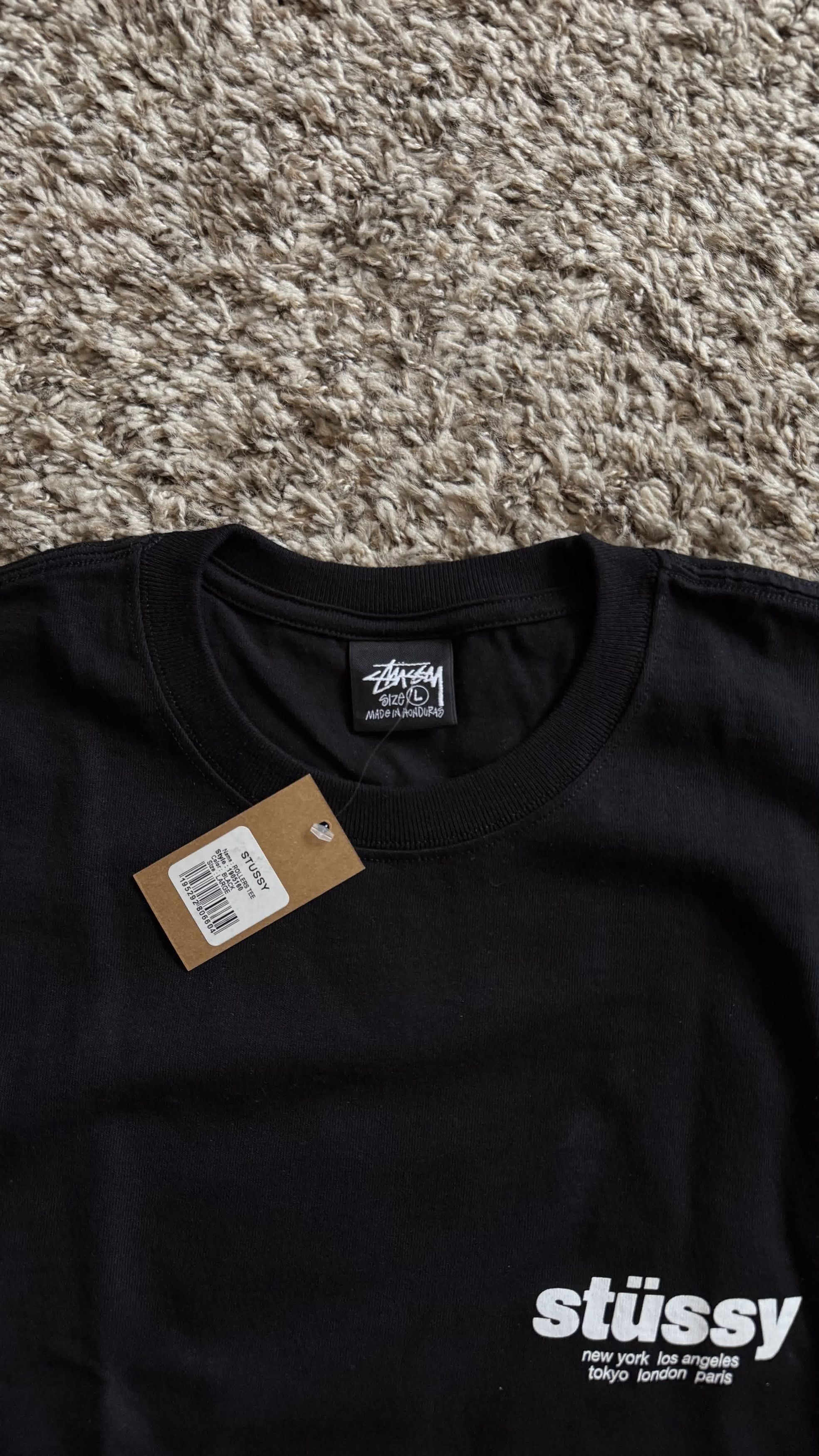RARE NEW** STUSSY ROLLERS BLACK LOGO TEE T-SHIRT L SUPREME