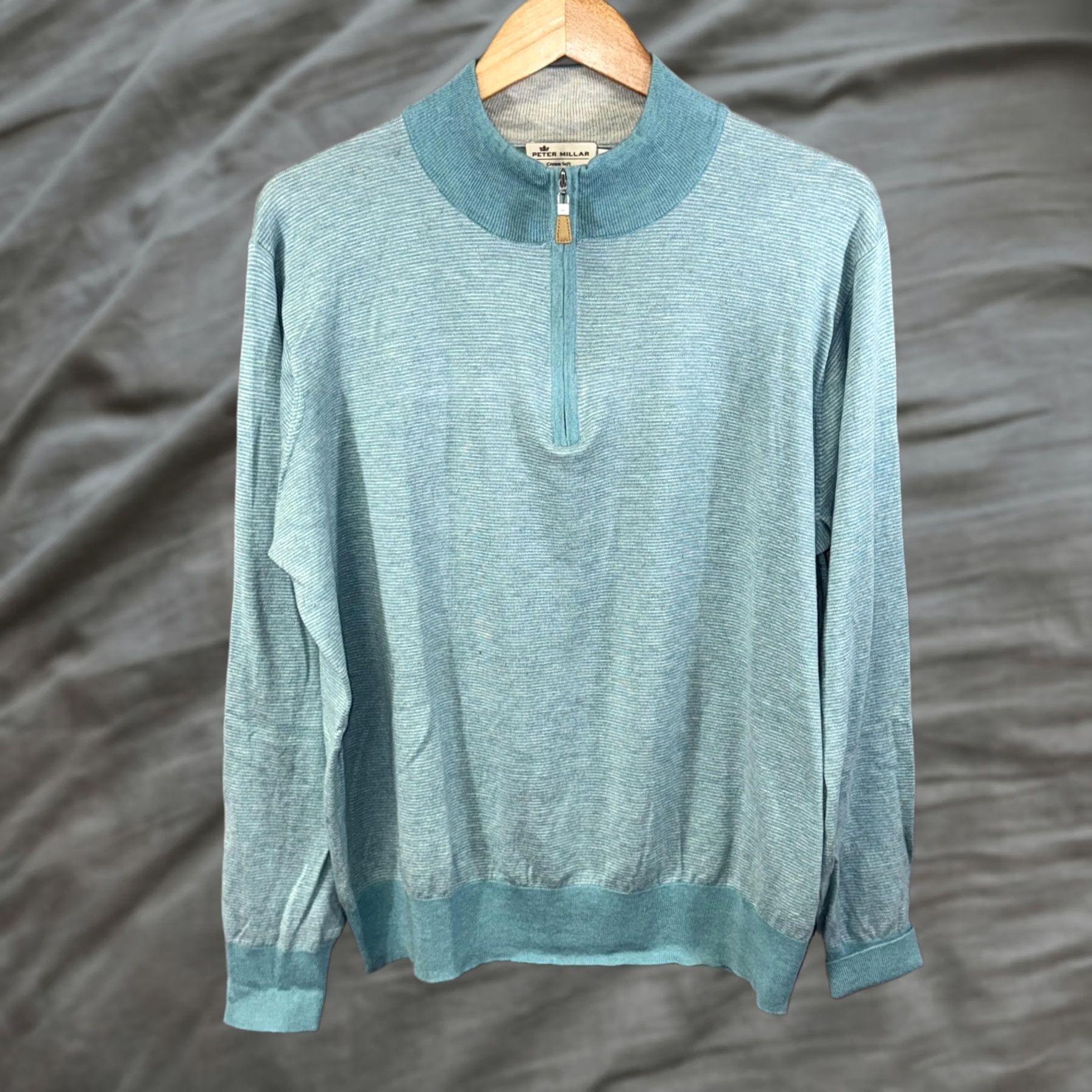 Peter Millar Peter Millar Sweater Mens Large Blue Quarter Zip Crown Soft Cotton Silk Knit Mens L Blue 1/4 Zip Mock Neck Knit Crown Detail Size US L / EU 52-54 / 3 - 1 Thumbnail