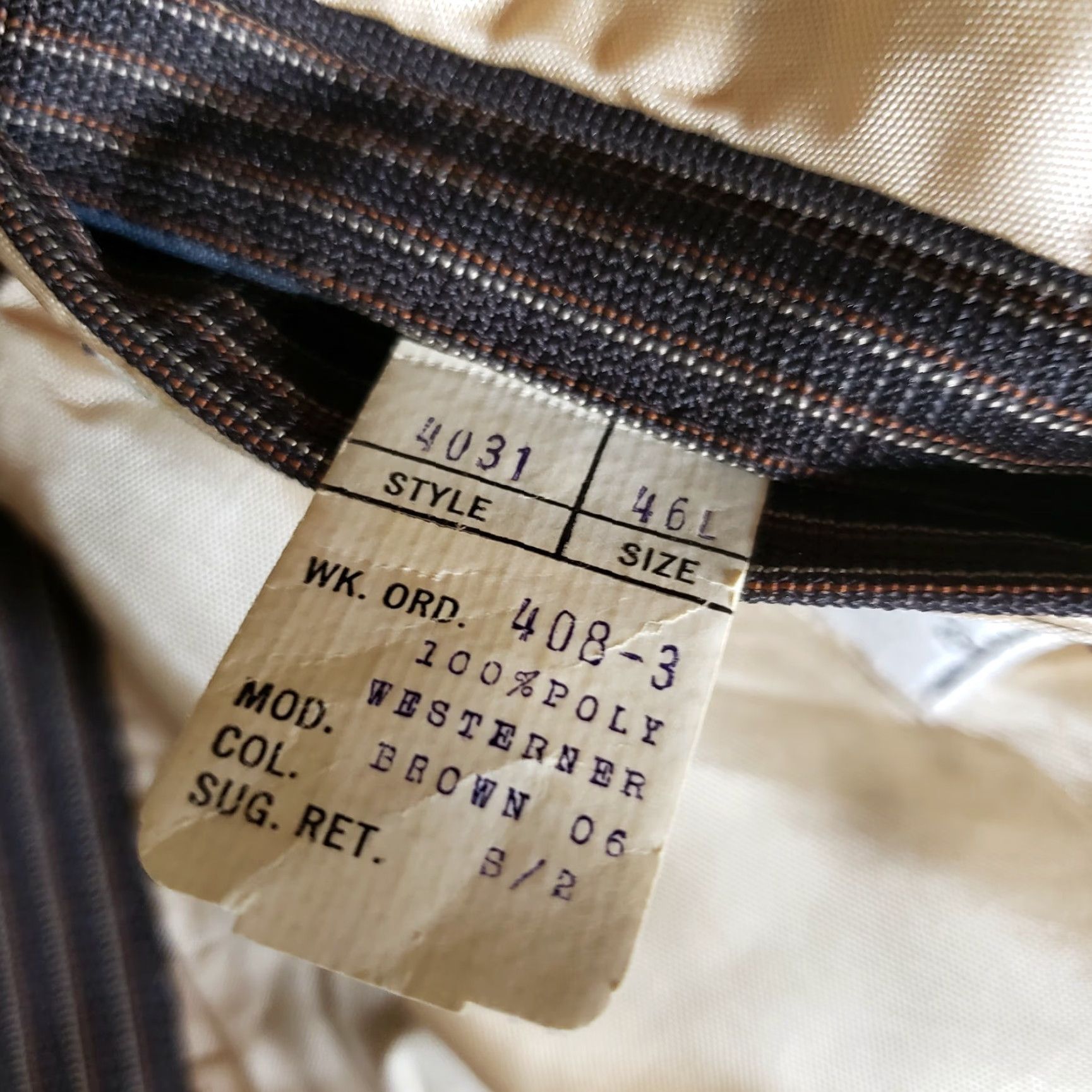 Vintage Ranchman Lasso Vintage Western Rockabilly Suit Jacket 46L Striped Men Regular Brown Long Jacket Mens 46L Vintage Western Suit Coat Size 46R - 8 Thumbnail