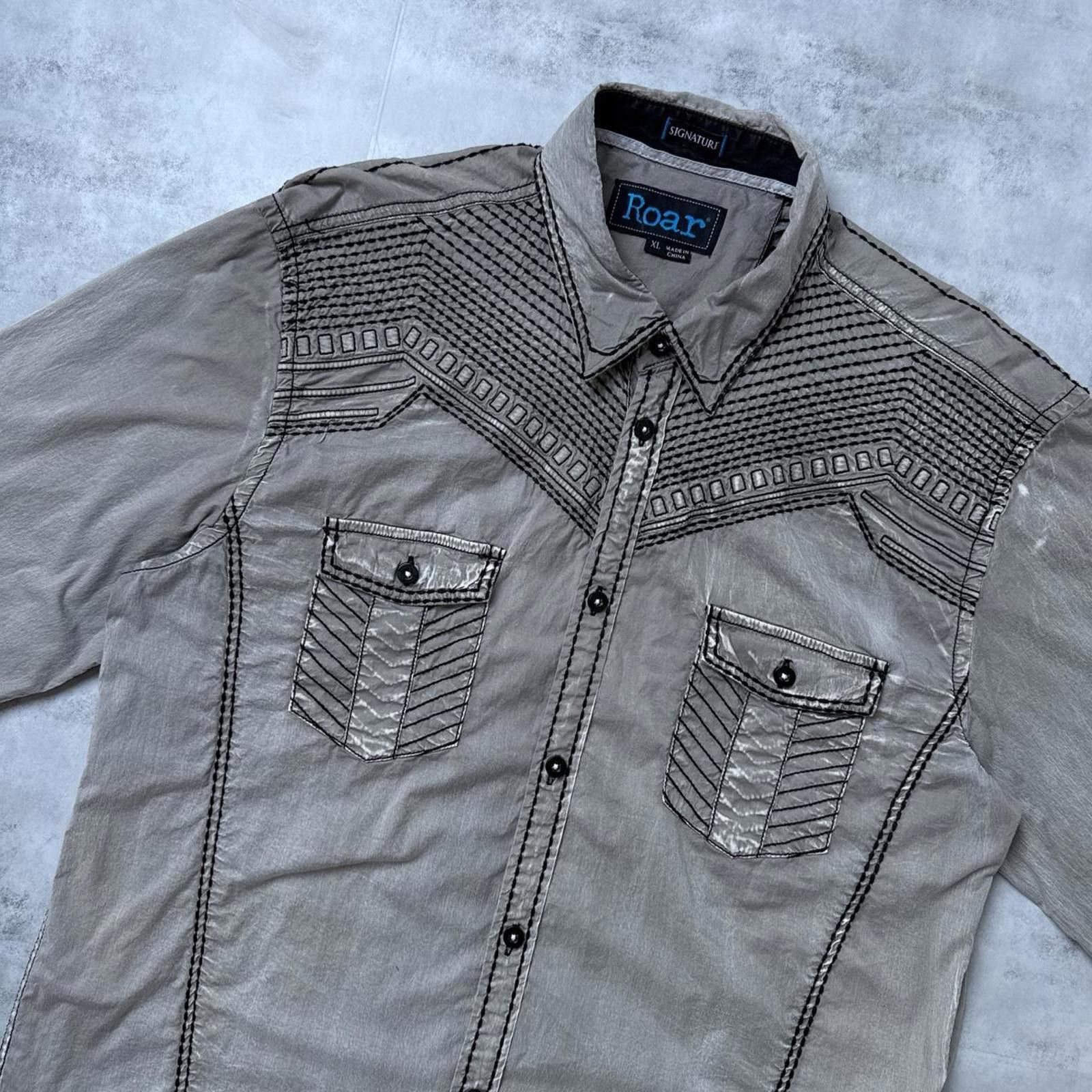 Roar Y2K Roar Gray Button Up Affliction Style 00s Shirt Size US XL / EU 56 / 4 - 5 Thumbnail