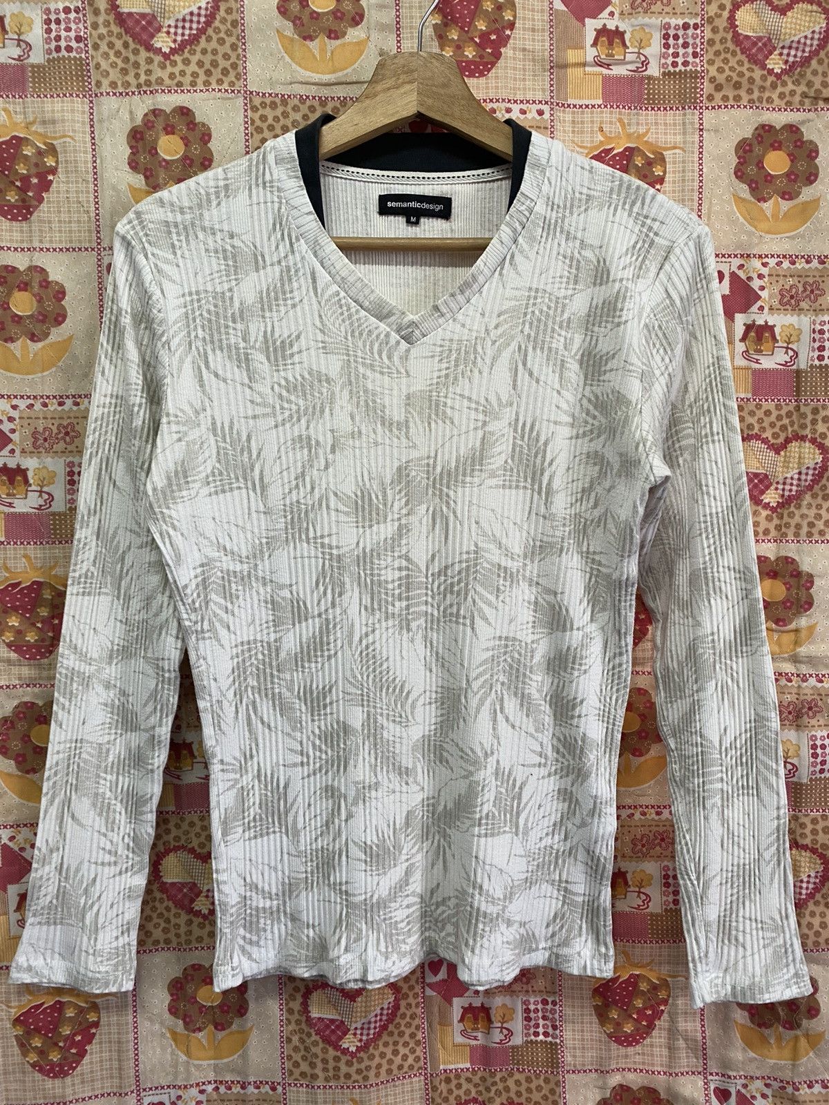 Japanese Semantic Design Leaf V Neck Slim Fit Long Sleeve