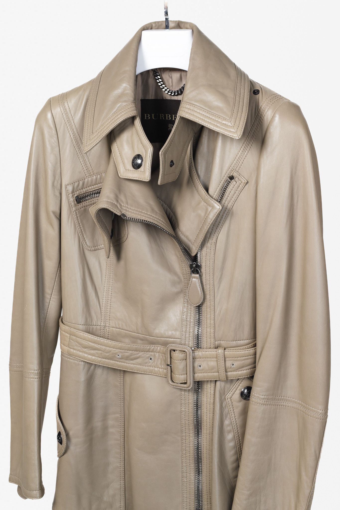 Burberry Burberry Taupe Grey Brown Leather Moto Trench Coat Size M / US 6-8 / IT 42-44 - 3 Thumbnail