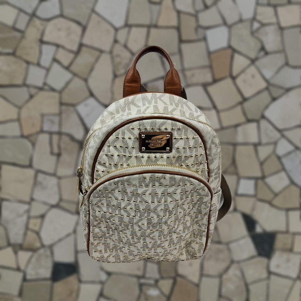 Michael Kors Michael Kors MK Studded Backpack Handbag Purse Women's Ivory PVC Exterior Studded Backpack Size ONE SIZE - 1 Thumbnail