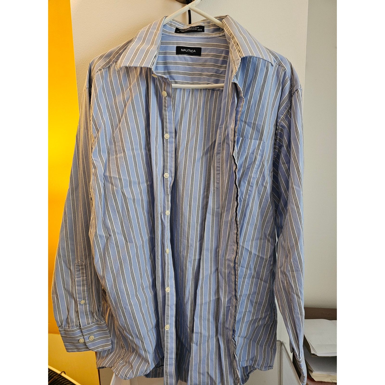 Nautica Nautica - Men's 17-34/35 - Blue/White Striped Long Sl Shirt Size US S / EU 44-46 / 1 - 1 Thumbnail