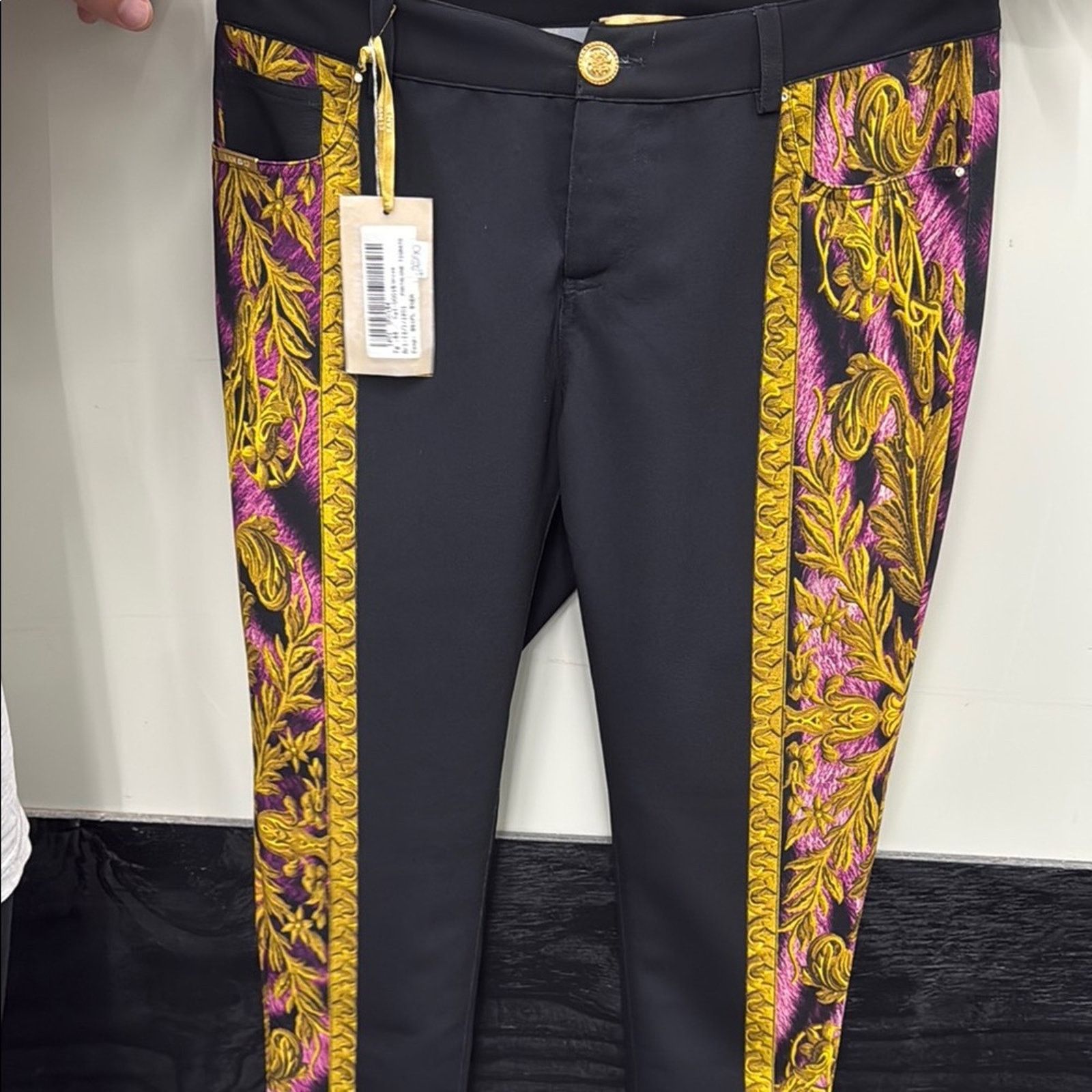 Other NWT EAN 13 Black Pants with Gold and Pink Baroque Design M Size 28" / US 6 / IT 42 - 8 Thumbnail