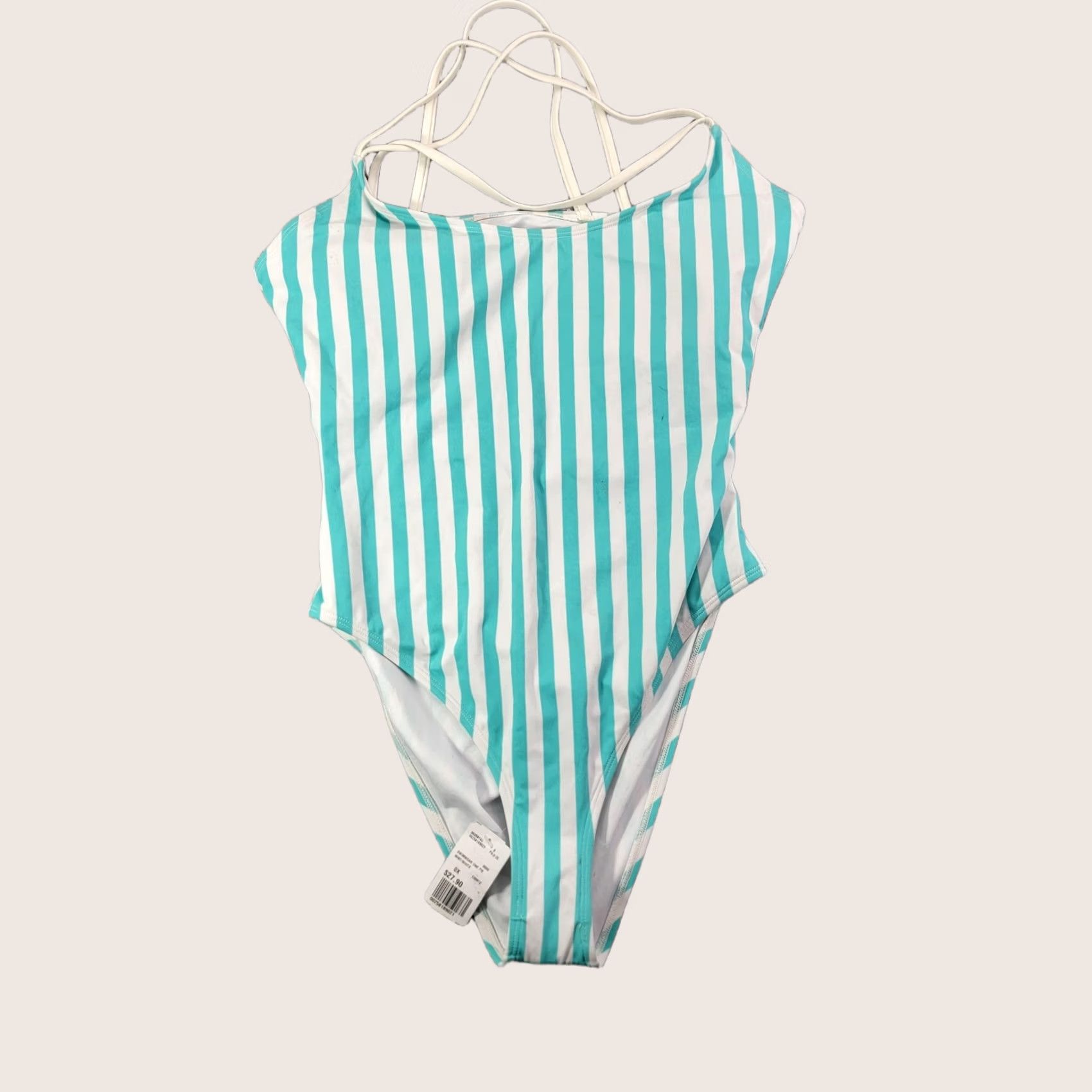 Forever 21 FOREVER 21 Swimwear One Piece Womens 0X Green Striped Lined Backless Spaghetti Strappy Plus Size Size ONE SIZE - 1 Thumbnail