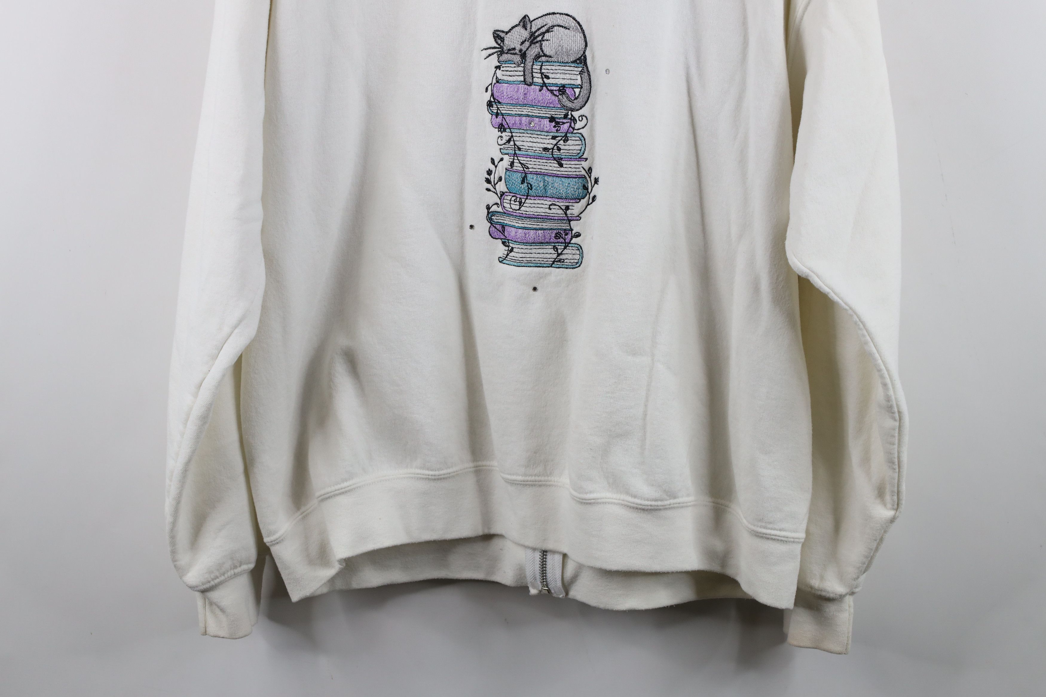 Vintage Vintage 90s Y2K Streetwear Cat Kitten Reading Zip Hoodie Size XXL / US 16-18 / IT 52-54 - 16 Thumbnail