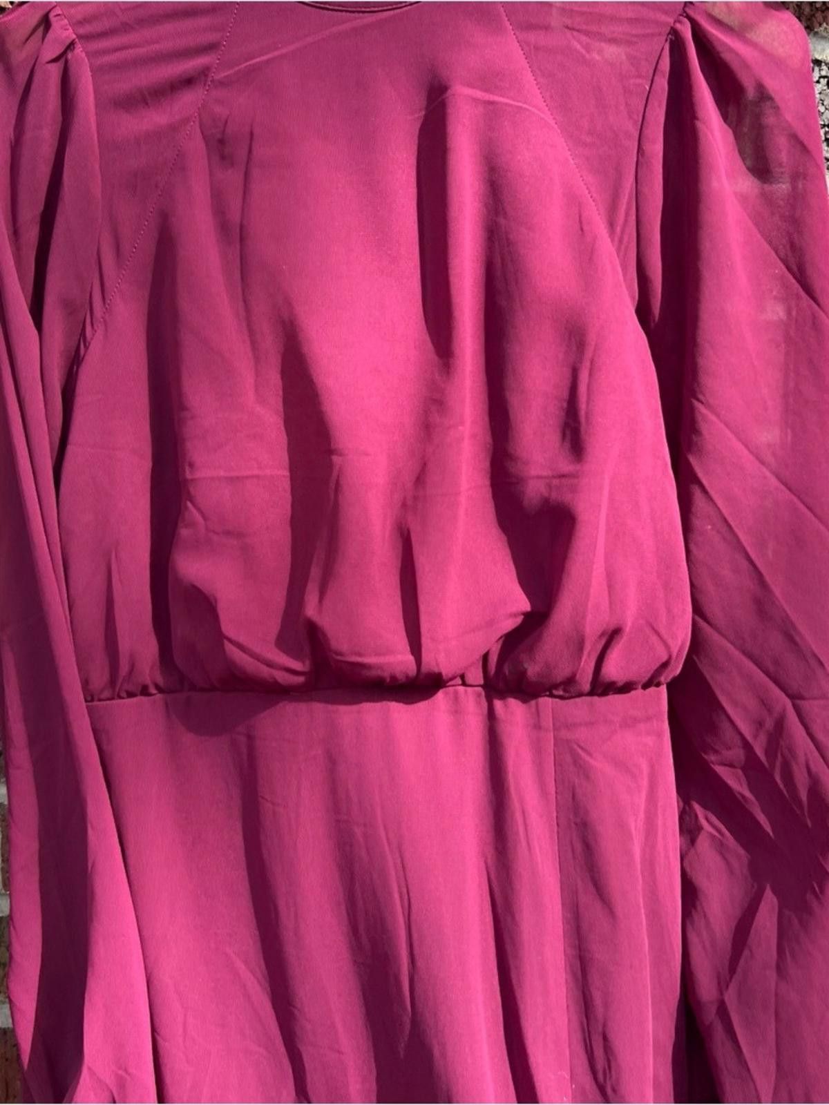 Lulus Lulu’s Dark Burgundy High Neck Open Balloon Sleeve Dress Size M / US 6-8 / IT 42-44 - 4 Thumbnail