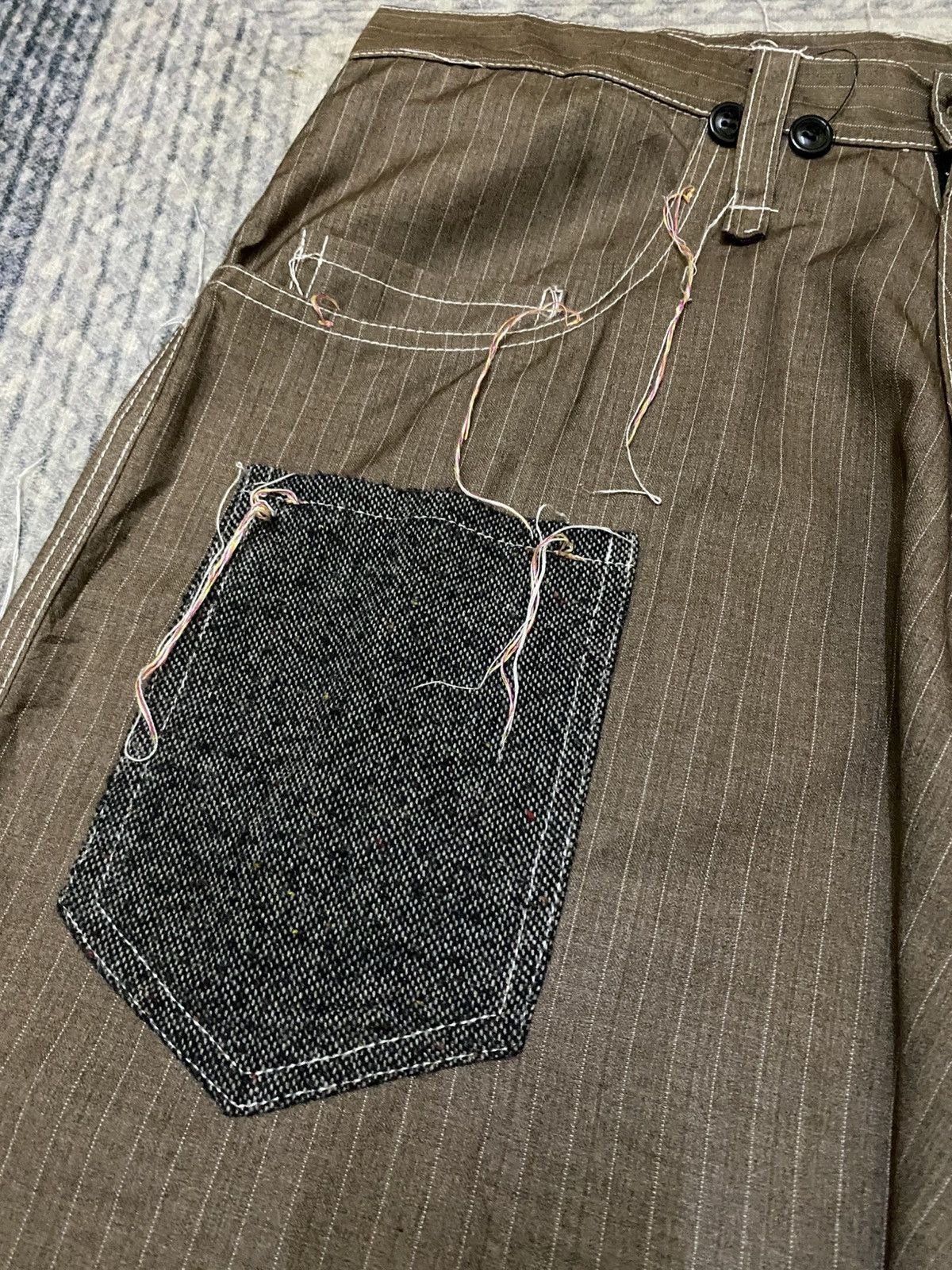 Japanese Brand Frank U Pencil Stripe Messy Raw Seam Stitches Balloon Pant Size US 32 / EU 48 - 7 Thumbnail