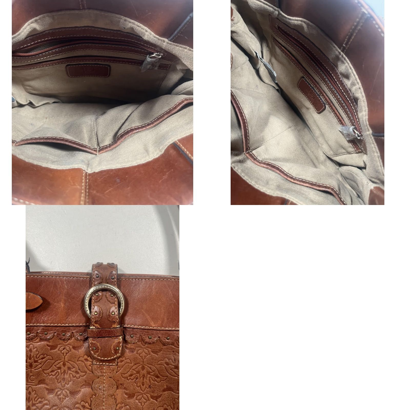 Liz Claiborne Liz Claiborne Shoulder Bag Womens Large Brown Leather Western Floral Studded Size ONE SIZE - 8 Thumbnail