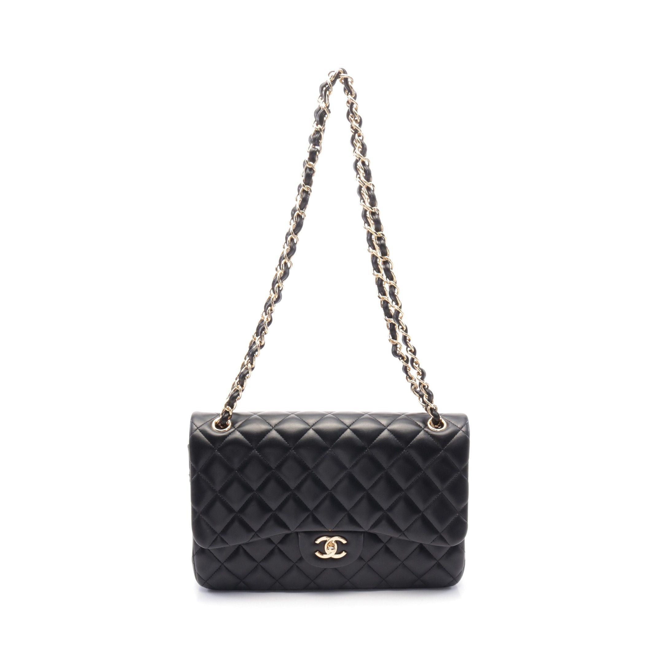 Chanel Chanel Decamatlassé 30 Classic Large Double Flap Chain Shoulder Bag Leather Black Gold Hardware Size ONE SIZE - 1 Thumbnail
