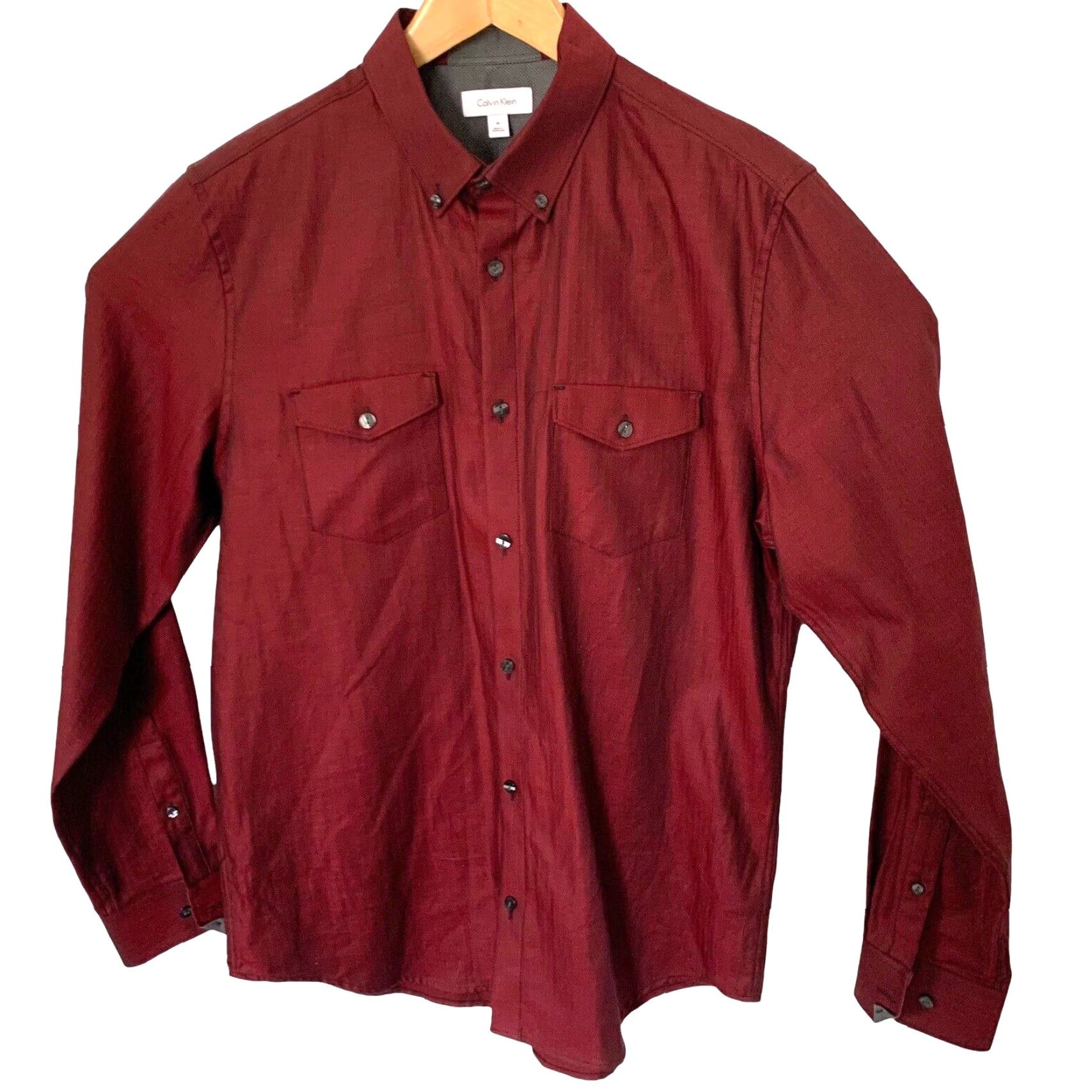 Calvin Klein Calvin Klein Shirt Mens M Red Herringbone Long Sleeve Button Down Pockets Size US M / EU 48-50 / 2 - 6 Thumbnail