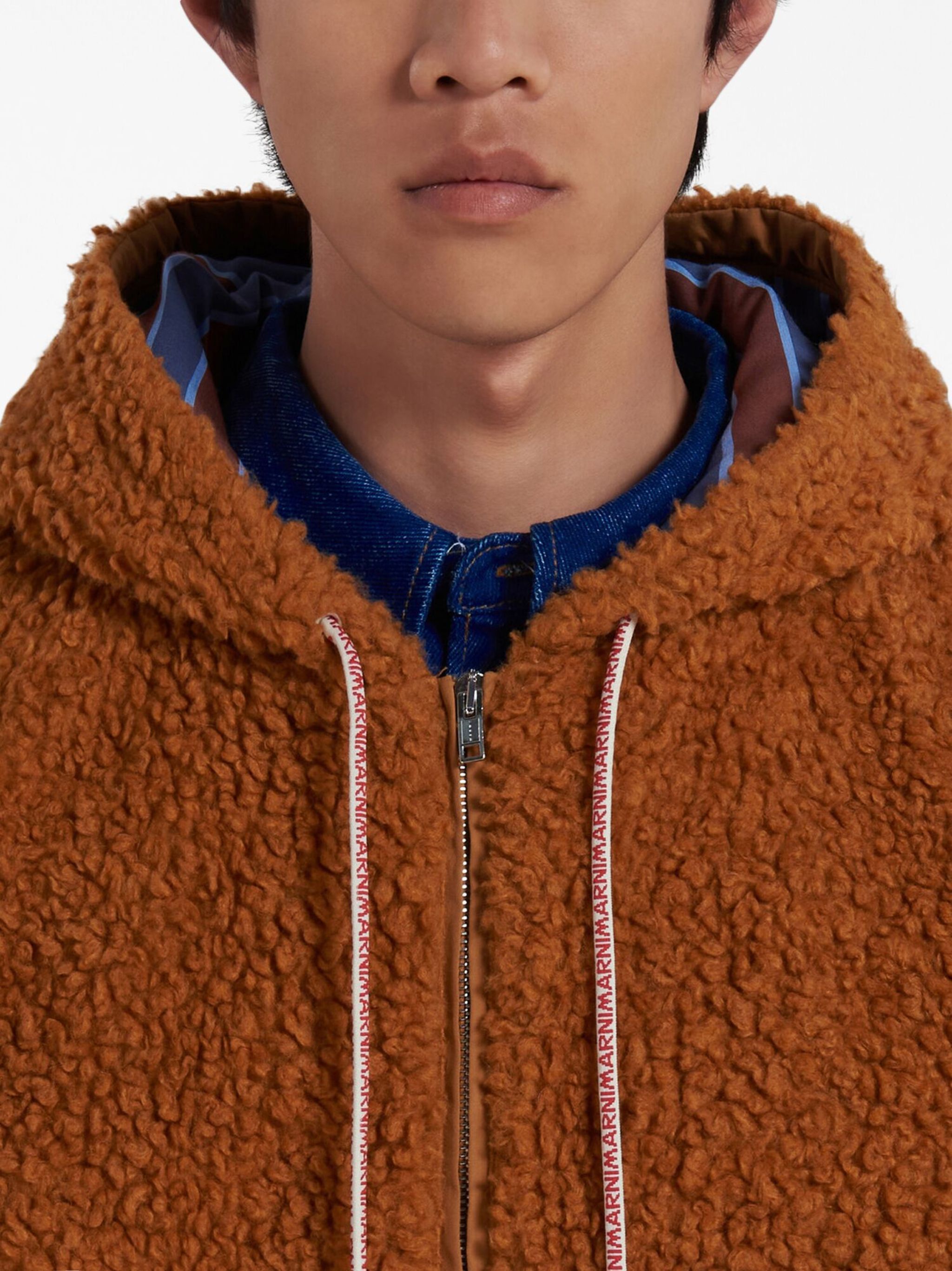 Marni o1w1db11124 Logo-Drawstring Teddy Jacket in Brown Size US S / EU 44-46 / 1 - 5 Thumbnail