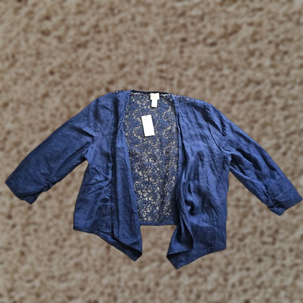 Vintage Chicos Blouse Womens L Blue Linen Lace 3/4 Sleeve Open Front Cardigan Casual Size L / US 10 / IT 46 - 1 Thumbnail