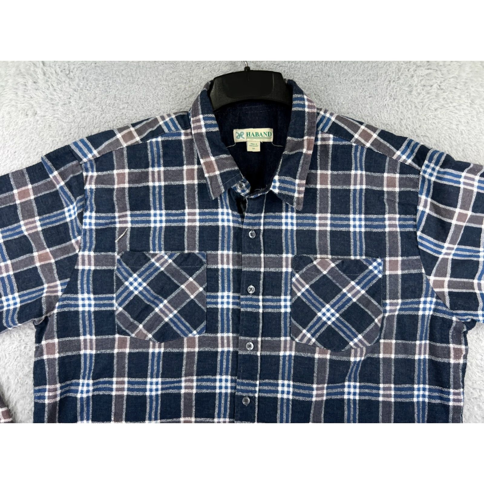 Haband VINTAGE Haband Button-Up Shirt Mens Flannel 100% Cotton Plaid Green Beige XL Blue Chest 44in Camping Outdoor Casual Workwear Buttons Pockets 3X? Size US XL / EU 56 / 4 - 7 Thumbnail