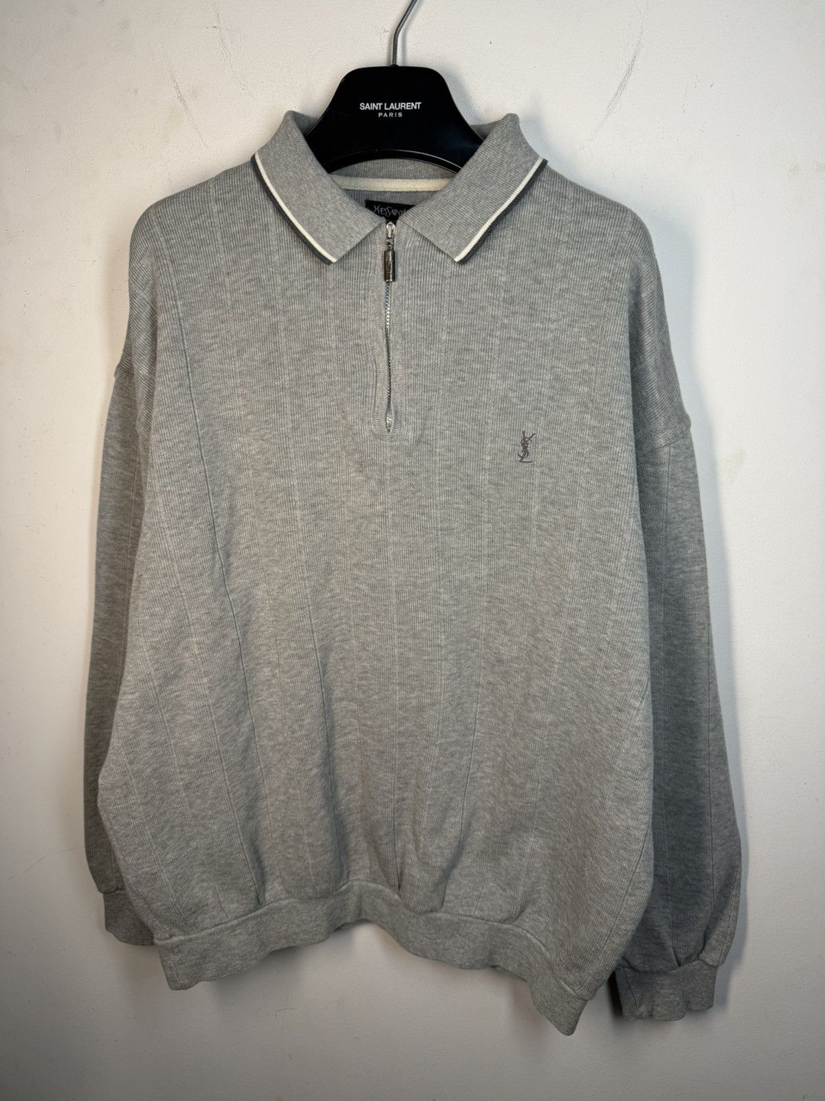 Yves Saint Laurent 90s YSL Sweatshirt 1/4 Quarter Zip Grey Vintage Sweater Size US L / EU 52-54 / 3 - 21 Thumbnail