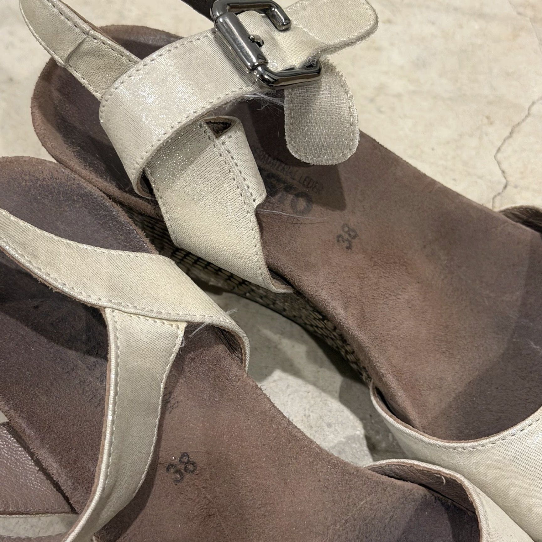 Mephisto MEPHISTO Sandal Womens Wedge Gray Snake Print Cork Footbed Buckle Size 38 Size US 8 / IT 38 - 3 Thumbnail