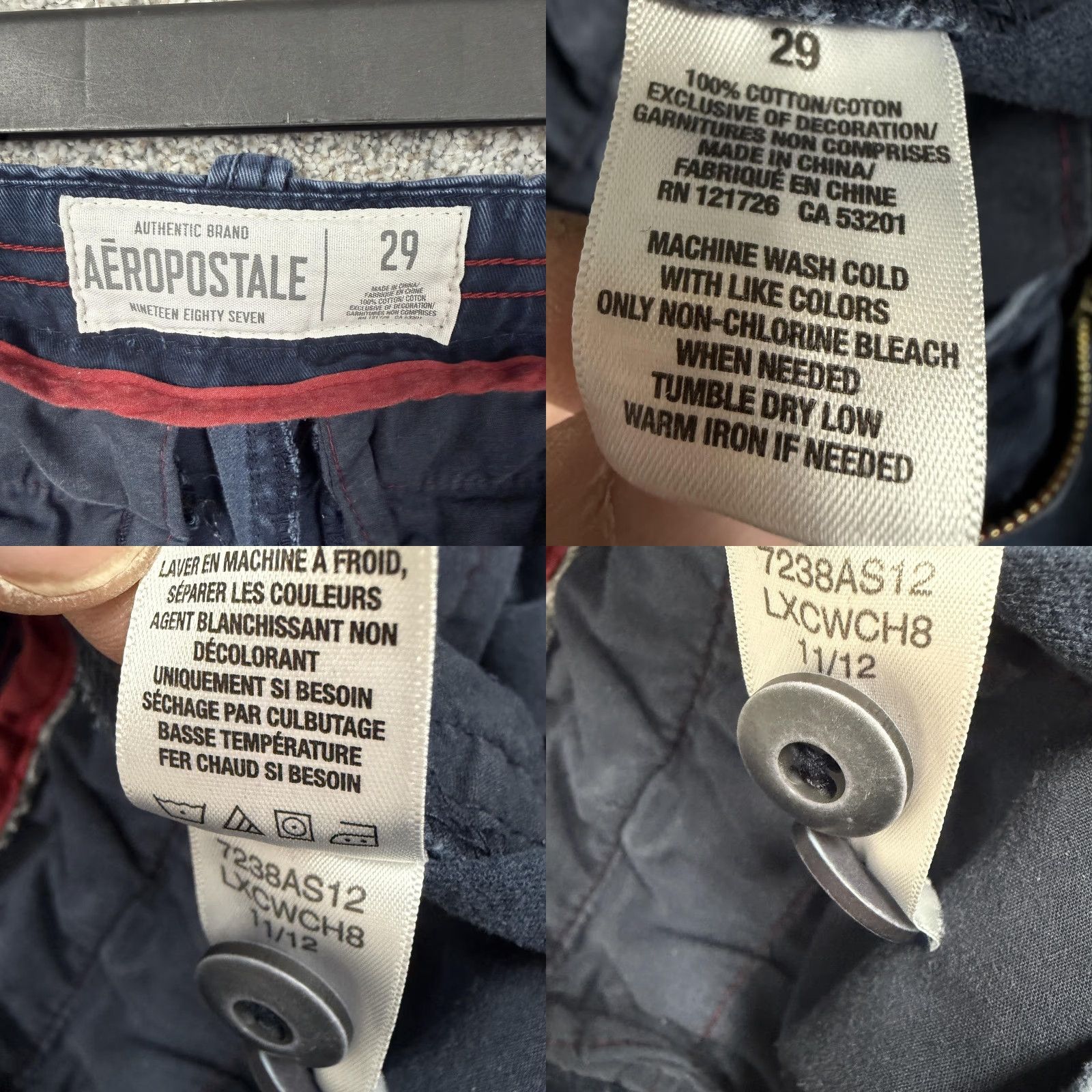 Aeropostale Aeropostale Chino Shorts Mens 29 Regular Flat Front Navy Blue Canvas 10 Inseam Pocket Drawstring Casual Style Fashion Shorts Mens Size US 29 - 8 Thumbnail