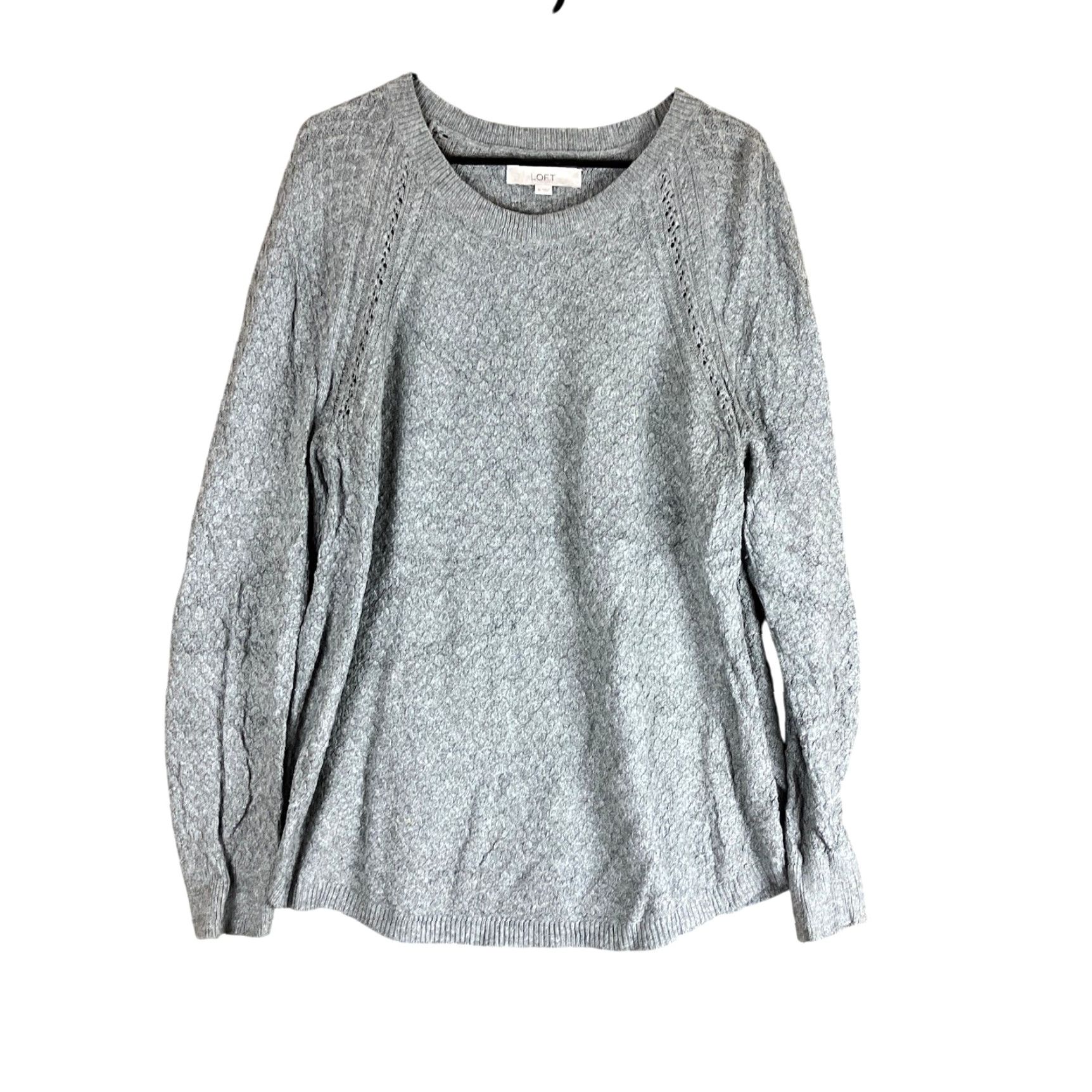 Loft LOFT Womens Sweater Gray Crew Wool Blend Long Sleeve Open Knit Stretch XL Pullover Knit Casual Workwear Mens? Size XL / US 12-14 / IT 48-50 - 2 Thumbnail