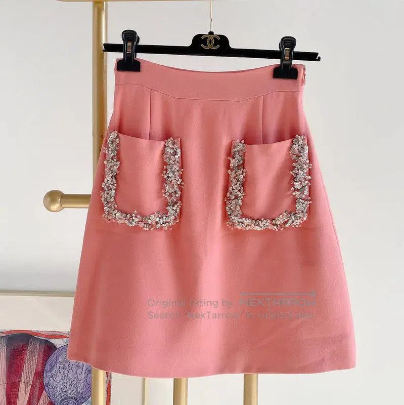 Miu Miu Miu Miu Pink A-Line Skirt with Embellished Pockets . Size 23" - 1 Thumbnail