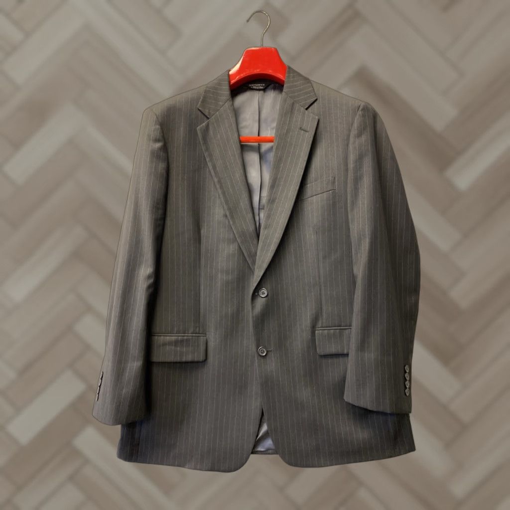 Southwick Southwick Wool Suit 43 R Pants 38x34 Men’s Gray Stripped USA 2 Piece Regular Wool Suit Size 46R - 1 Thumbnail