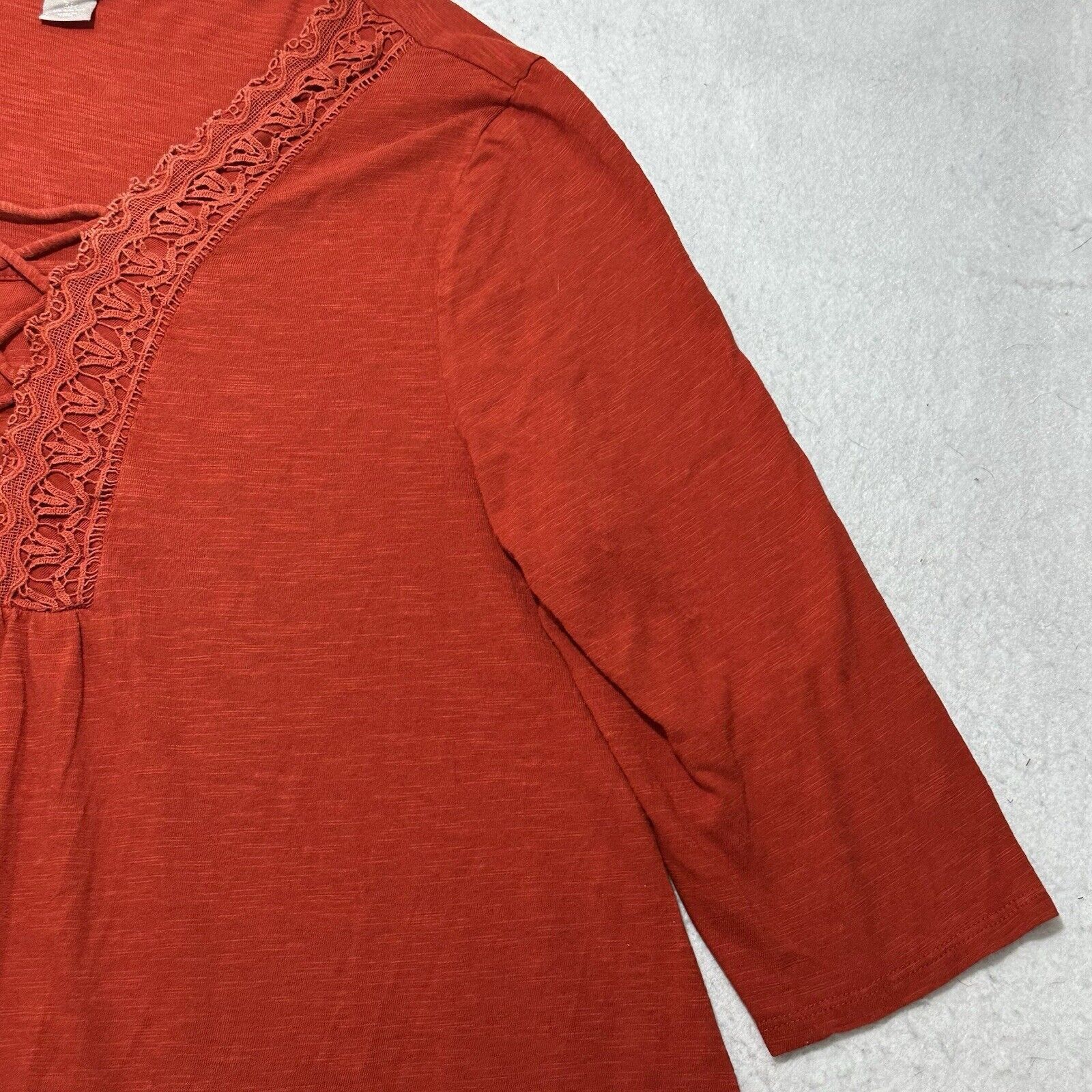 Chicos Chico's 3 XL Burnt Orange 3/4 Sleeve Lace Boho Blouse Size XL / US 12-14 / IT 48-50 - 5 Thumbnail