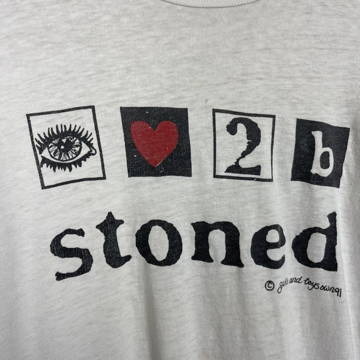 Vintage Vintage 90s I Love To Be Stoned Graphic T Shirt White Size US L / EU 52-54 / 3 - 3 Thumbnail