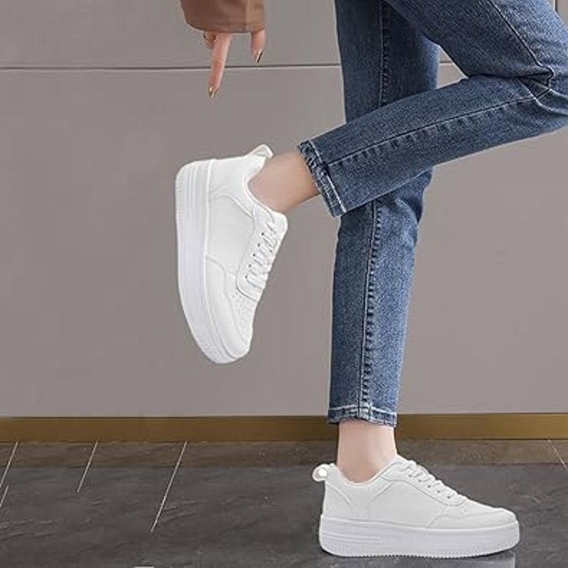 Other Memon Women's Size 11 White Faux Leather Platform Sneakers Size US 11 / IT 41 - 5 Thumbnail