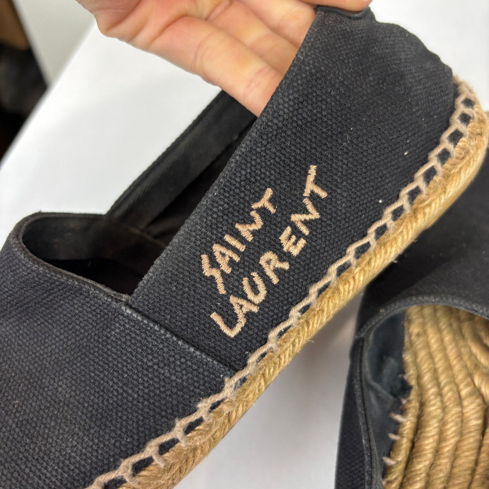 Saint Laurent Spellout Black Espadrilles Women's 7