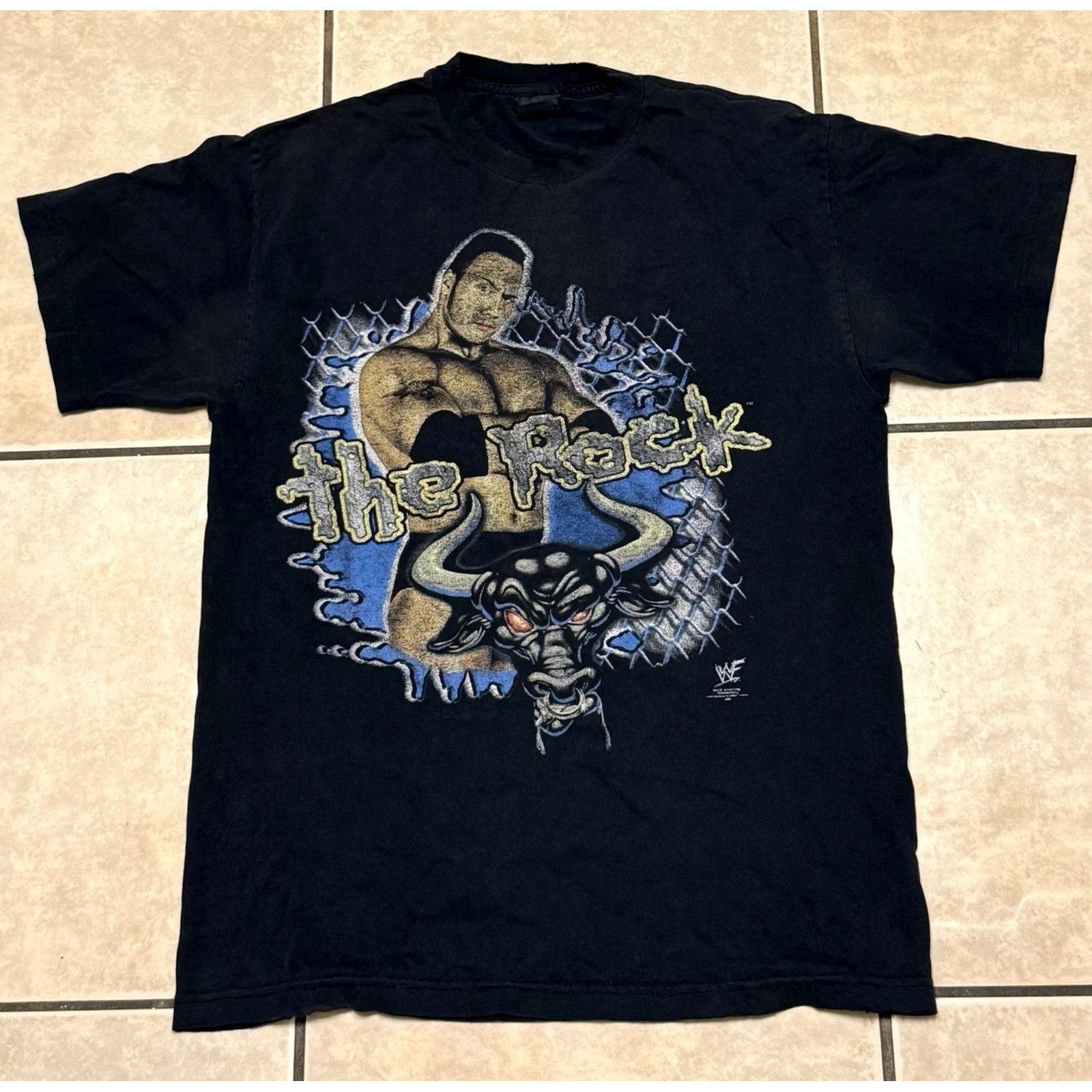 Vintage VINTAGE WWF THE ROCK Shirt Large Mens 90s Rock Wrestling Crew Neck Black Short Sleeve Cotton Graphic Print Size US L / EU 52-54 / 3 - 2 Thumbnail
