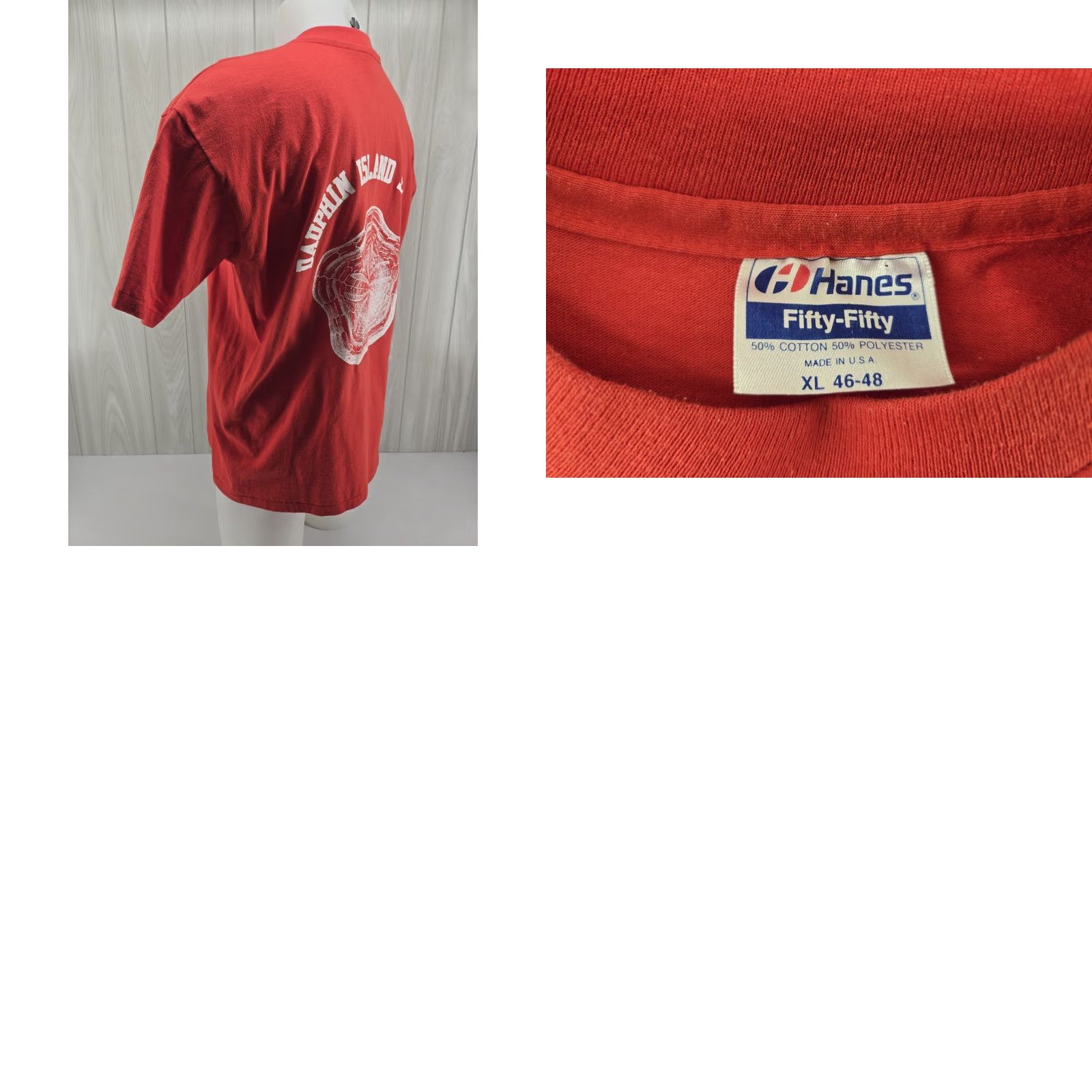 Hanes VINTAGE Hanes Dauphin Island Sea Lab Red Shirt Mens XL Single Stitch Crew Neck Graphic Print Jersey Cotton Short Sleeve All Seasons Size US XL / EU 56 / 4 - 9 Thumbnail