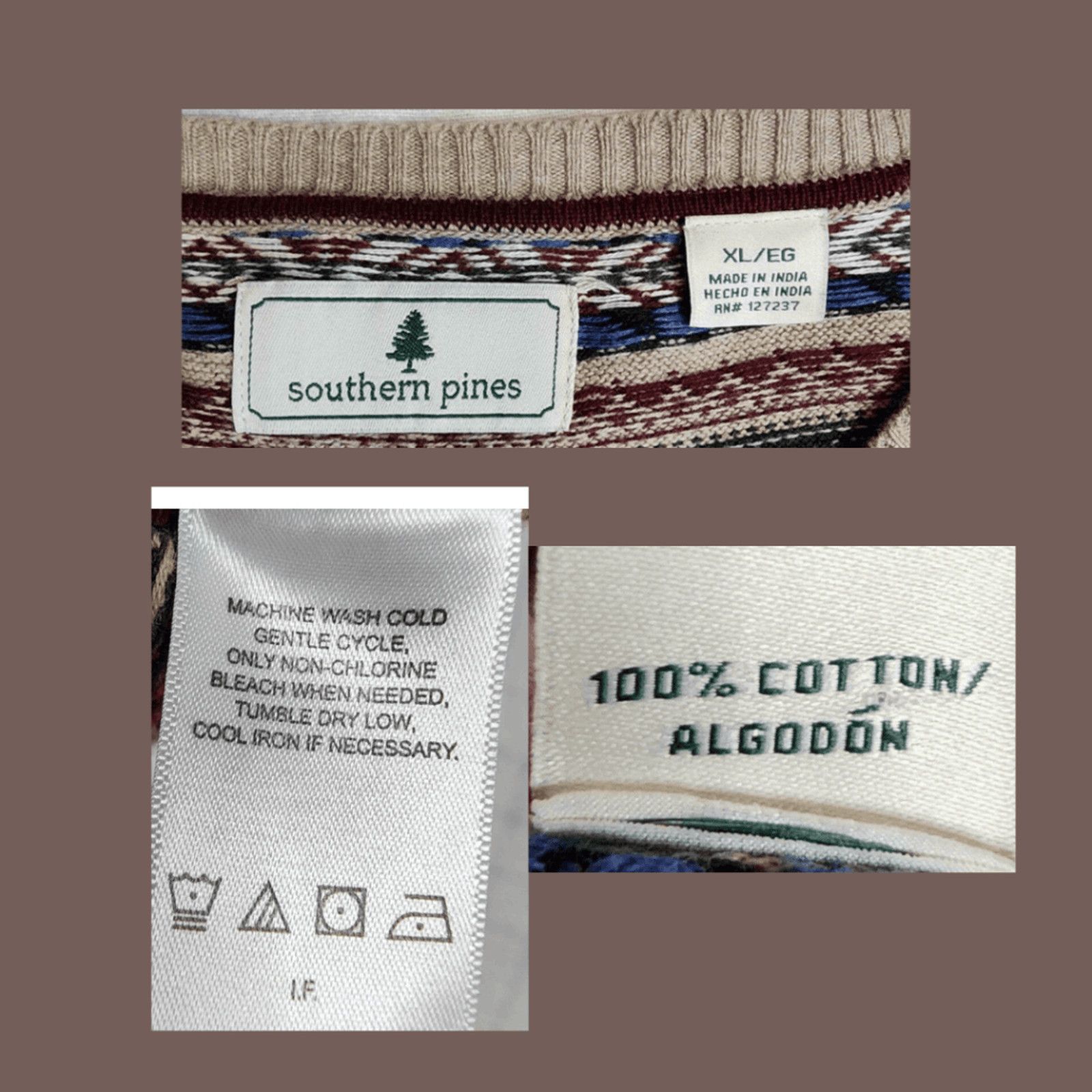 Vintage VTG Fair Isle Sweater Southern Pines Tan Knit Grandpacore XL Size US XL / EU 56 / 4 - 3 Thumbnail