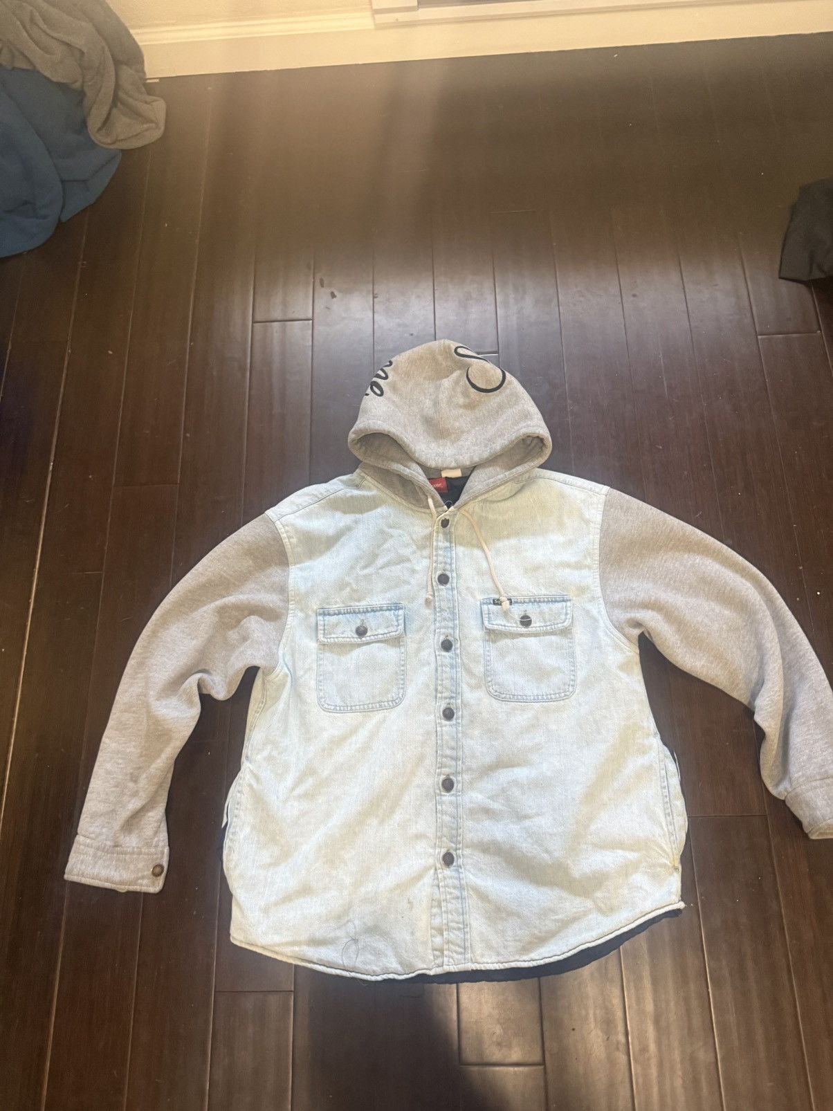 Supreme Supreme Fleece Hooded Denim Shirt Size US S / EU 44-46 / 1 - 1 Thumbnail