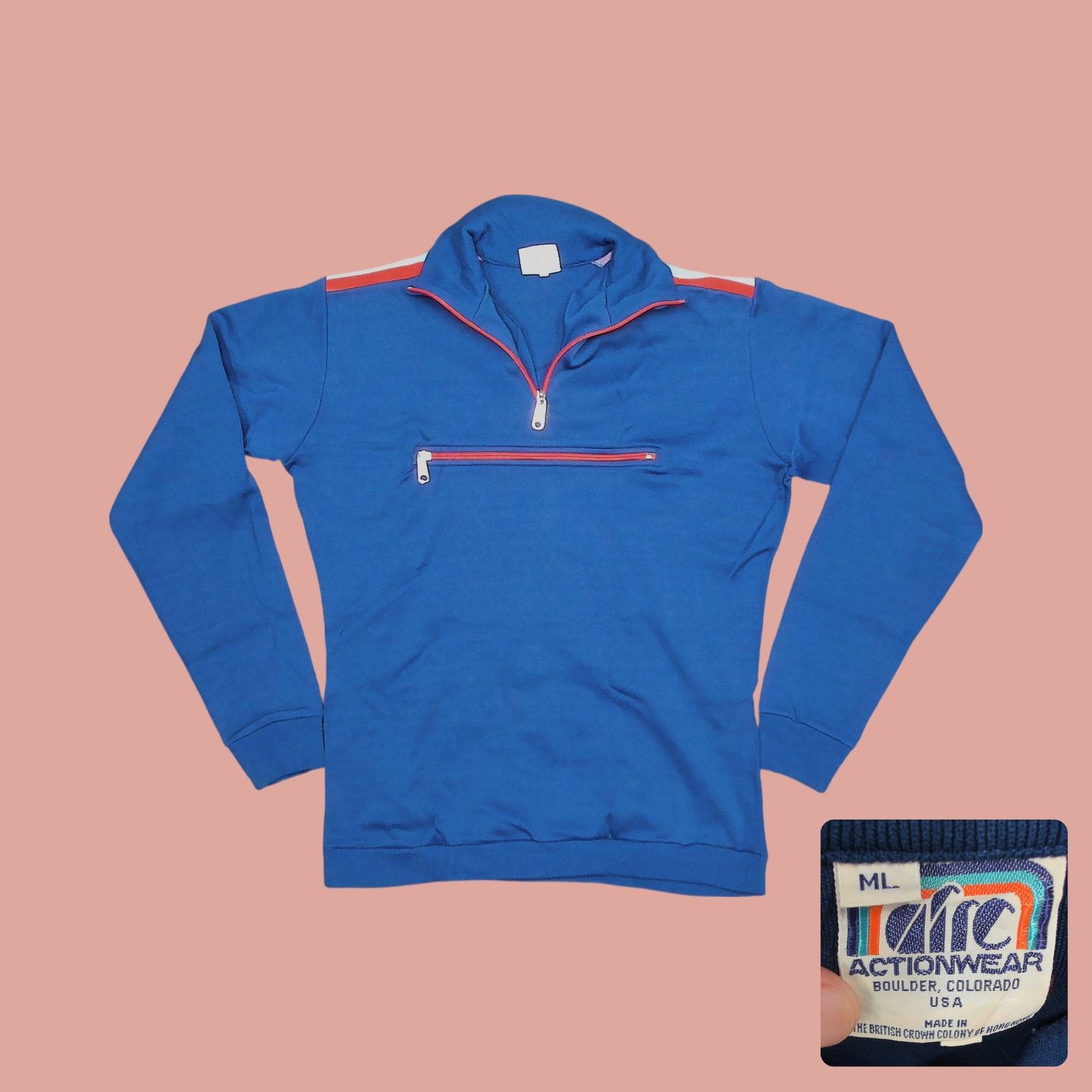 Vintage 80s Nylon Racing Stripe Quarter-Zip Pullover Track Jacket Size US M / EU 48-50 / 2 - 1 Thumbnail