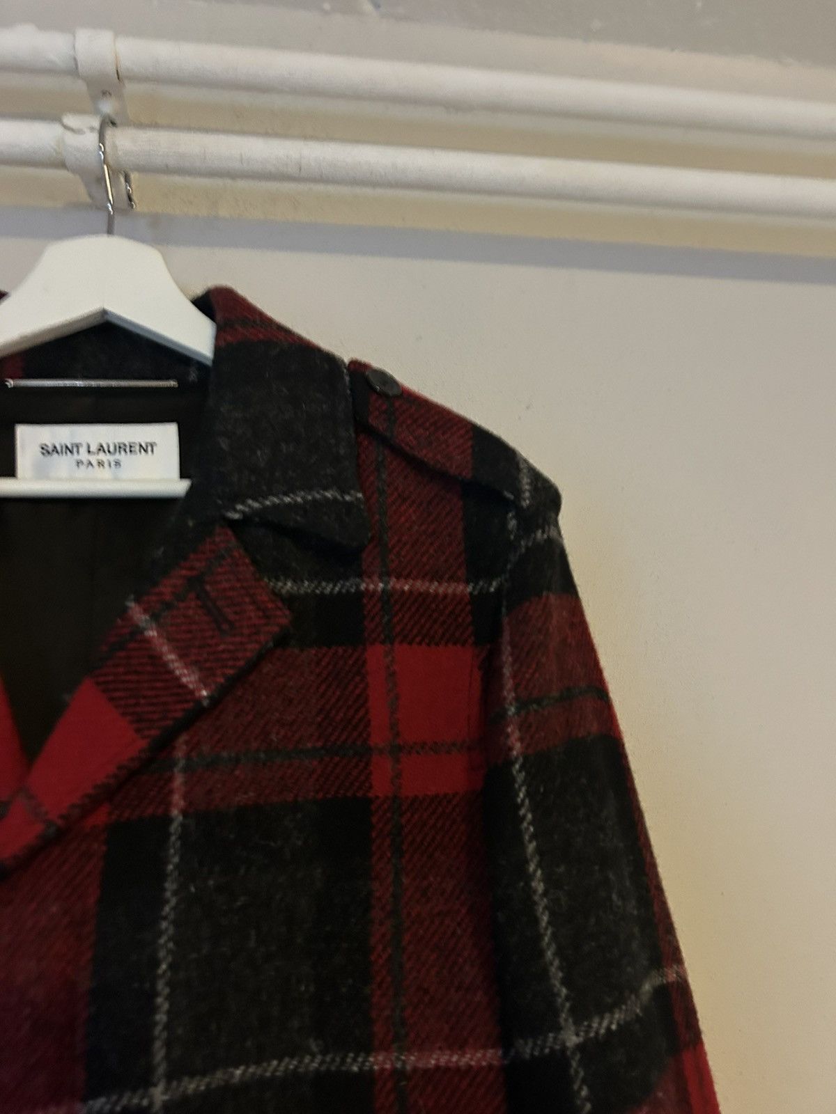 Saint Laurent Paris Saint Laurent Red & Black Tartan Wool Overcoat Size US M / EU 48-50 / 2 - 4 Thumbnail