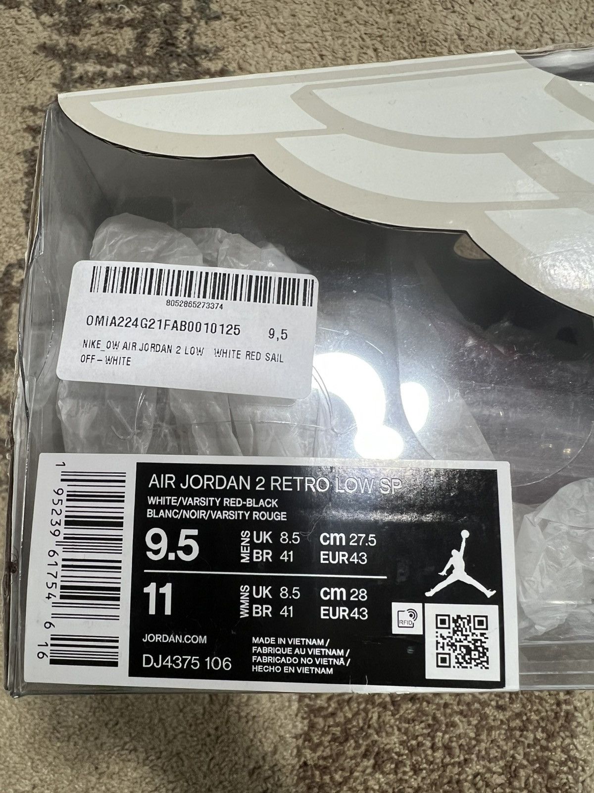 Jordan Brand × Off-White Jordan 2 Retro Low SP Off-White White Red Size US 9.5 / EU 42-43 - 9 Thumbnail