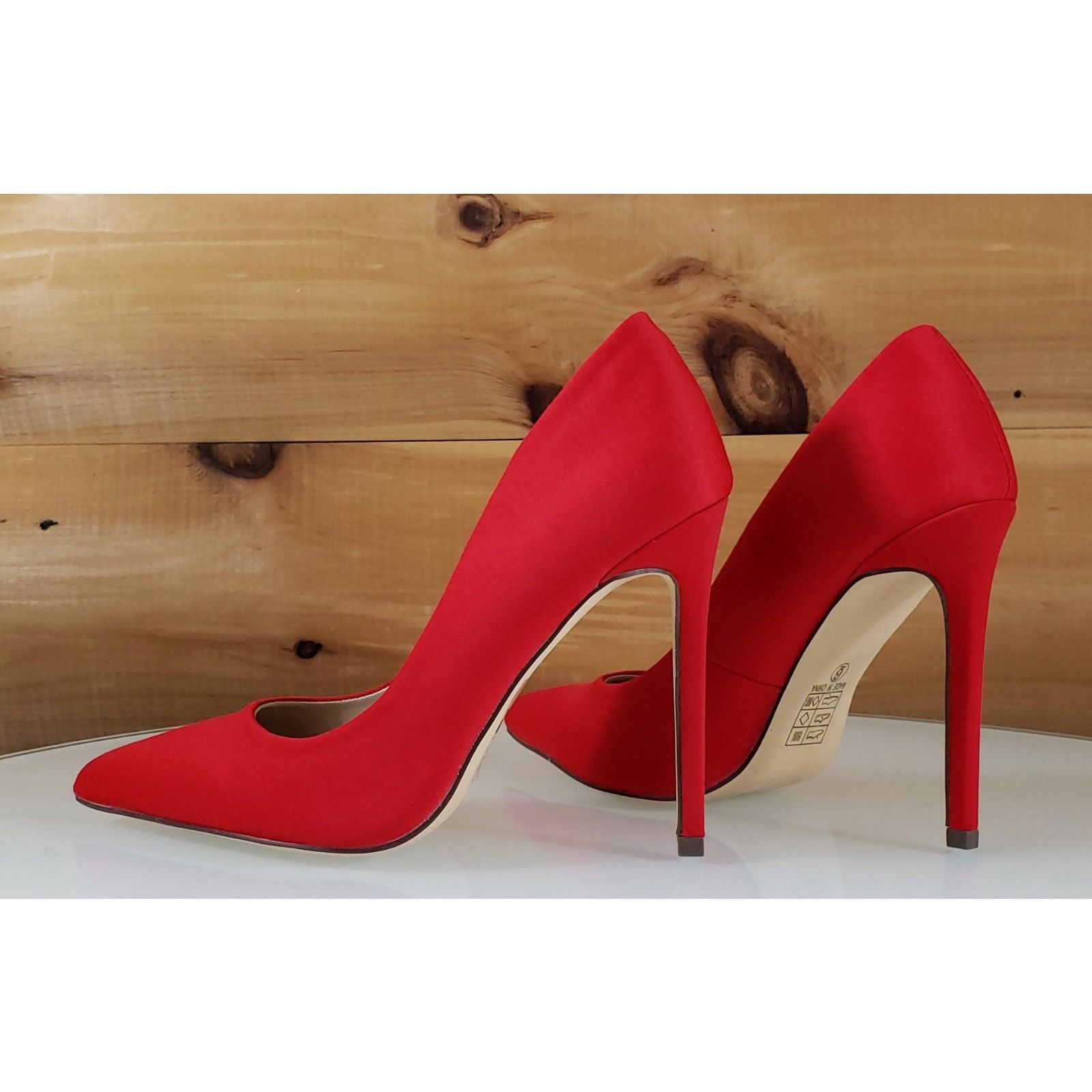 Other So Me Red Sateen Pointy Toe Stiletto Pumps - 4.5" High Heel Size US 8 / IT 38 - 5 Thumbnail