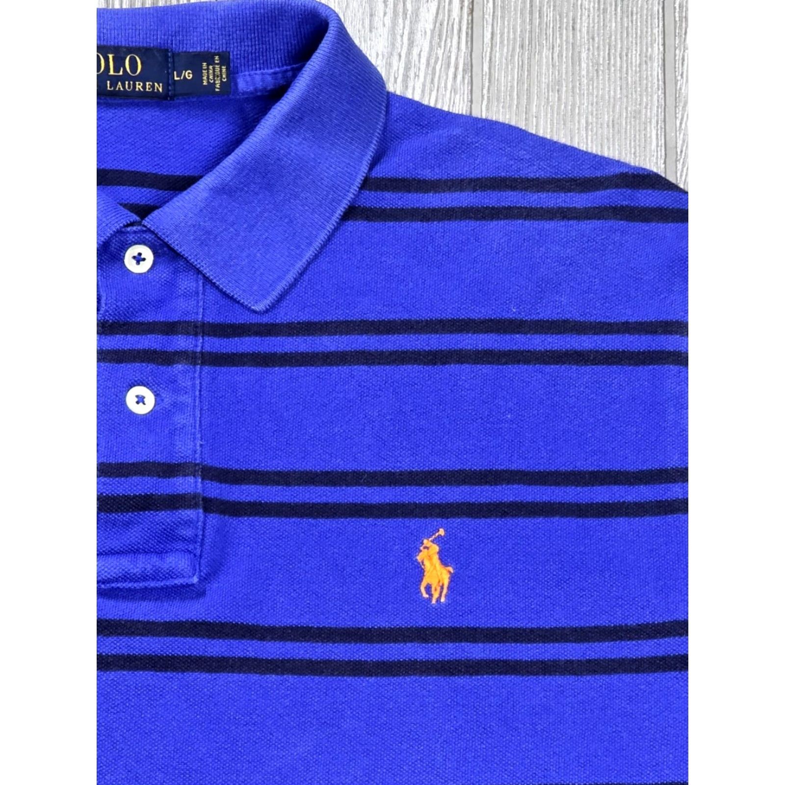 Polo Ralph Lauren Polo Ralph Lauren Short Sleeve Shirt Men L Blue Stripe Orange Pony Pique Shirt Mens Striped Polo, 100% Cotton, Classic Fit, Blue Size US L / EU 52-54 / 3 - 3 Thumbnail